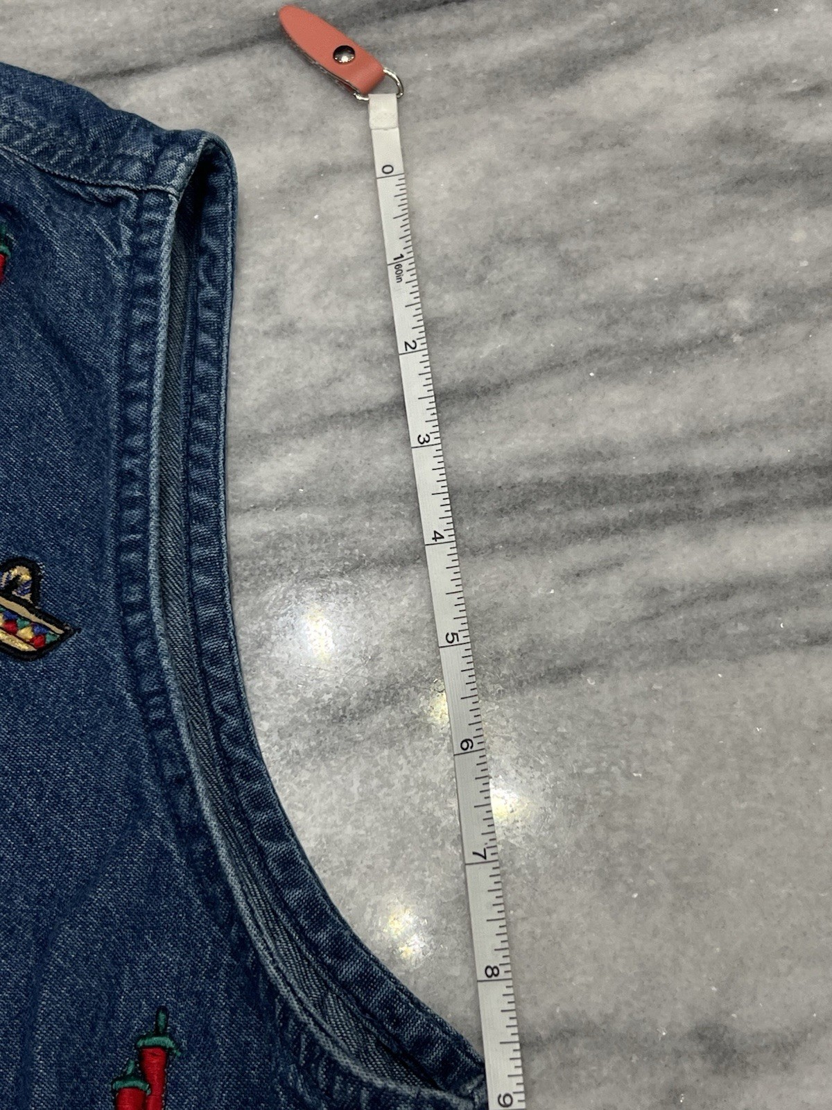 Vintage Rhythm Blue women’s small denim vest with embroidered holiday