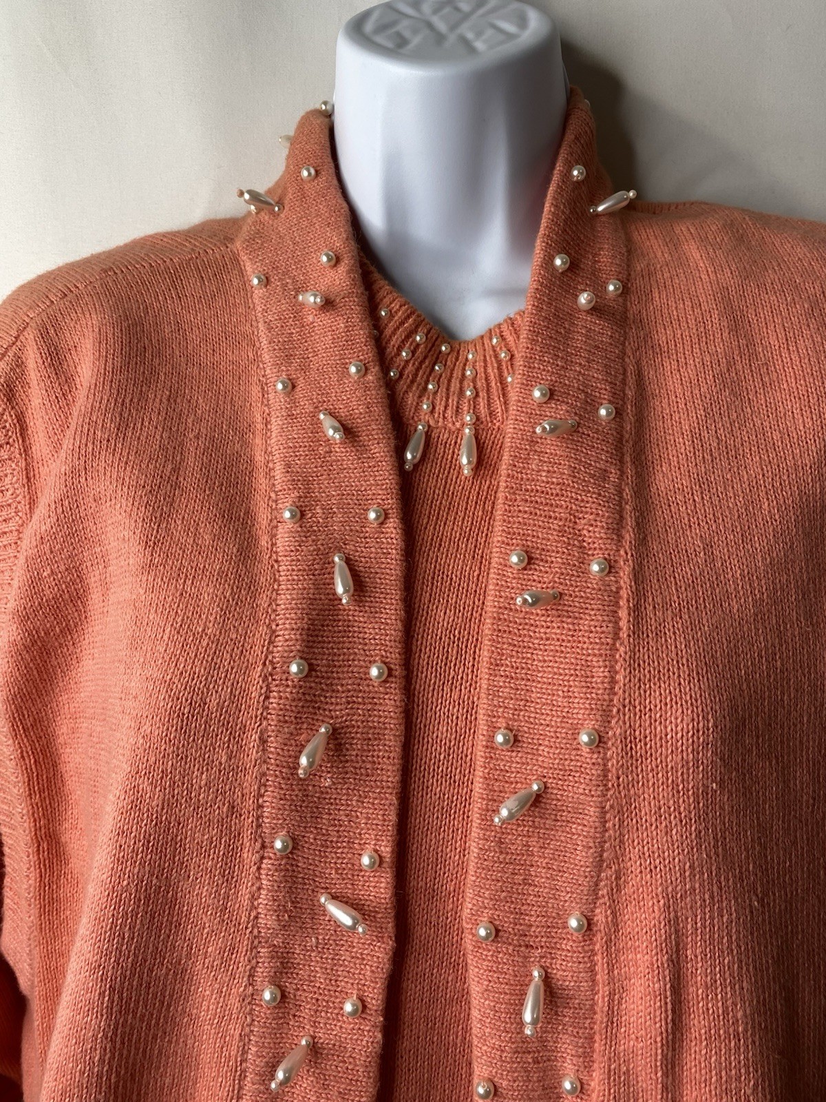 Vintage 80s Cervelle Beaded Easter Sweater Dress With Vest Size Large Peach Warm