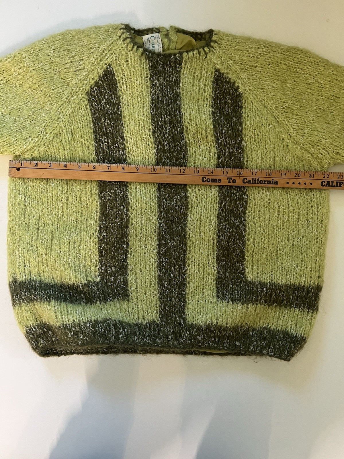 VTG Colebrook Hand Knit Pullover Sweater Wool/Mohair/Nylon Blend ~ Dk/Lt Green