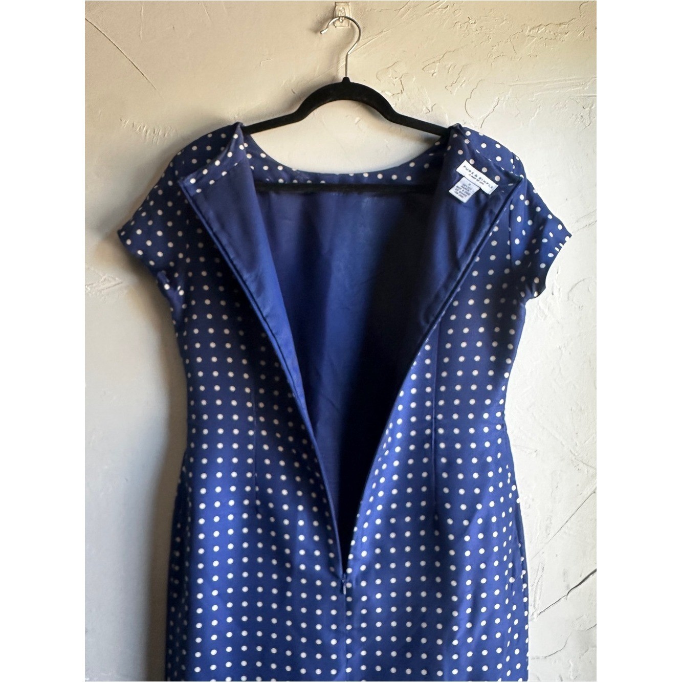 Pure & Simple 100% Silk Blue Polka Dot Dress Retro Parisian Chic Ruffle Hem Sz 8