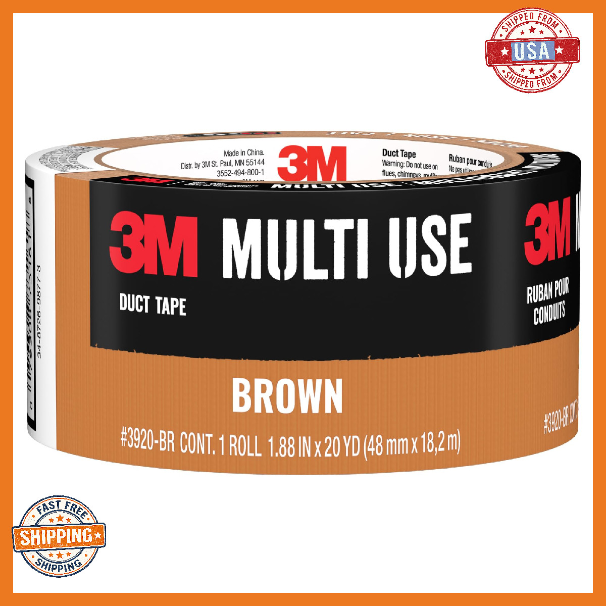 3M Multi-Use Colored Duct Tape Brown 1.88in x 20yd Water-Resistant Indoor Outdoo