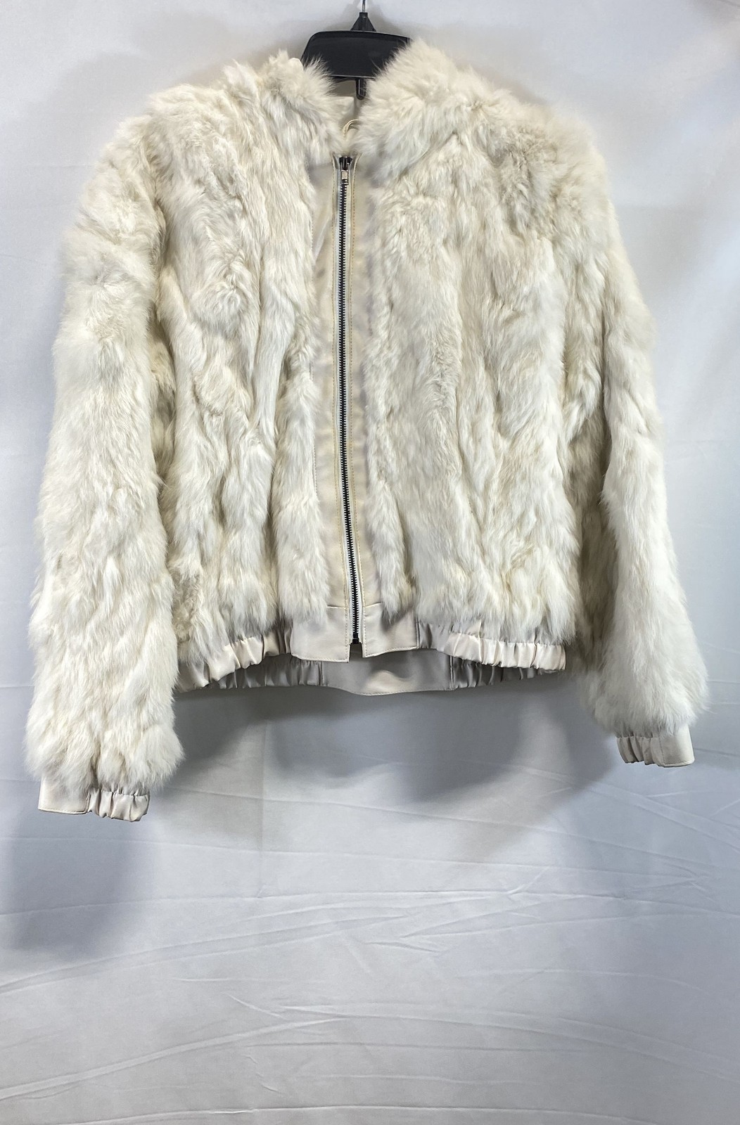 Vintage Y2K Paris Blues Women’s White Rabbit Fur Full Zip Jacket Size L