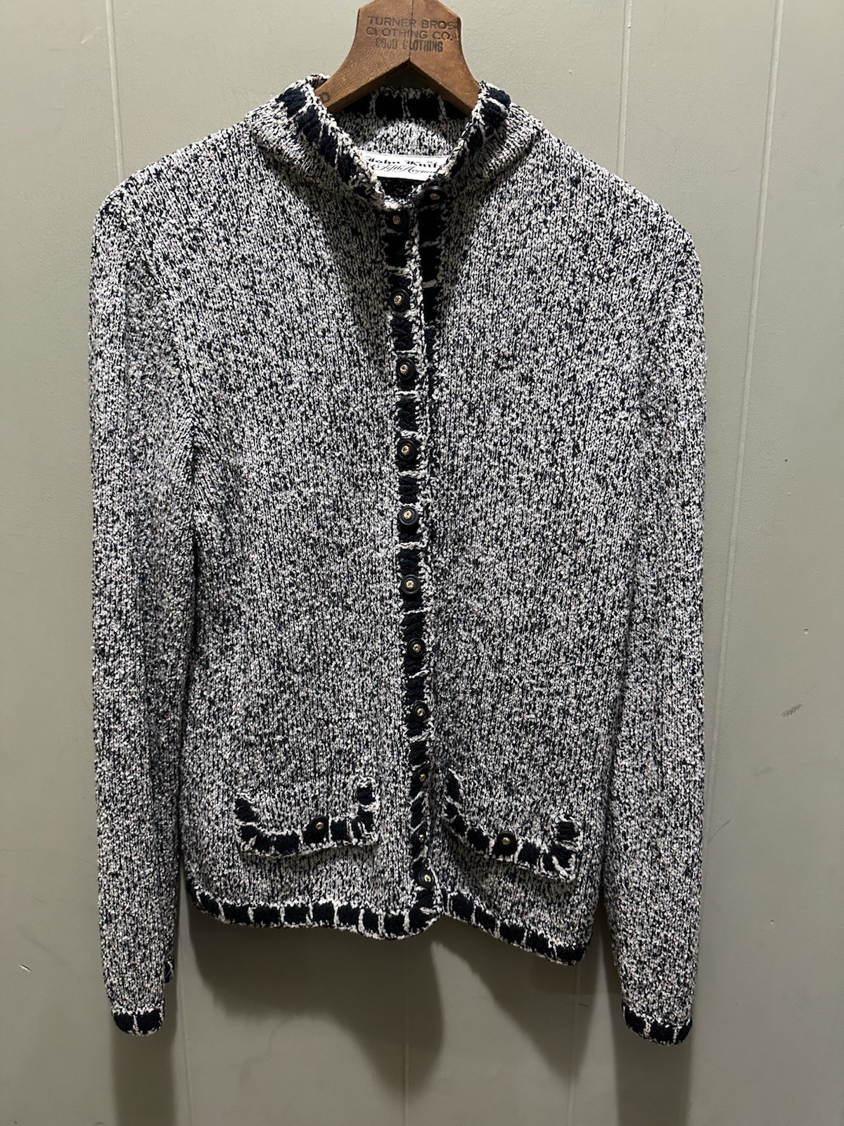 St. John Knit Full Button Down Suit Saks Fifth Avenue Black Gray White Corporate