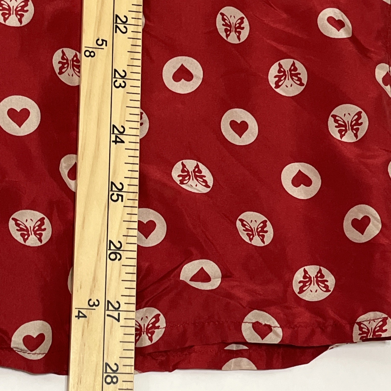The Limited Vintage 90s Y2K 100% Silk Blouse M Red White Heart Butterfly Print