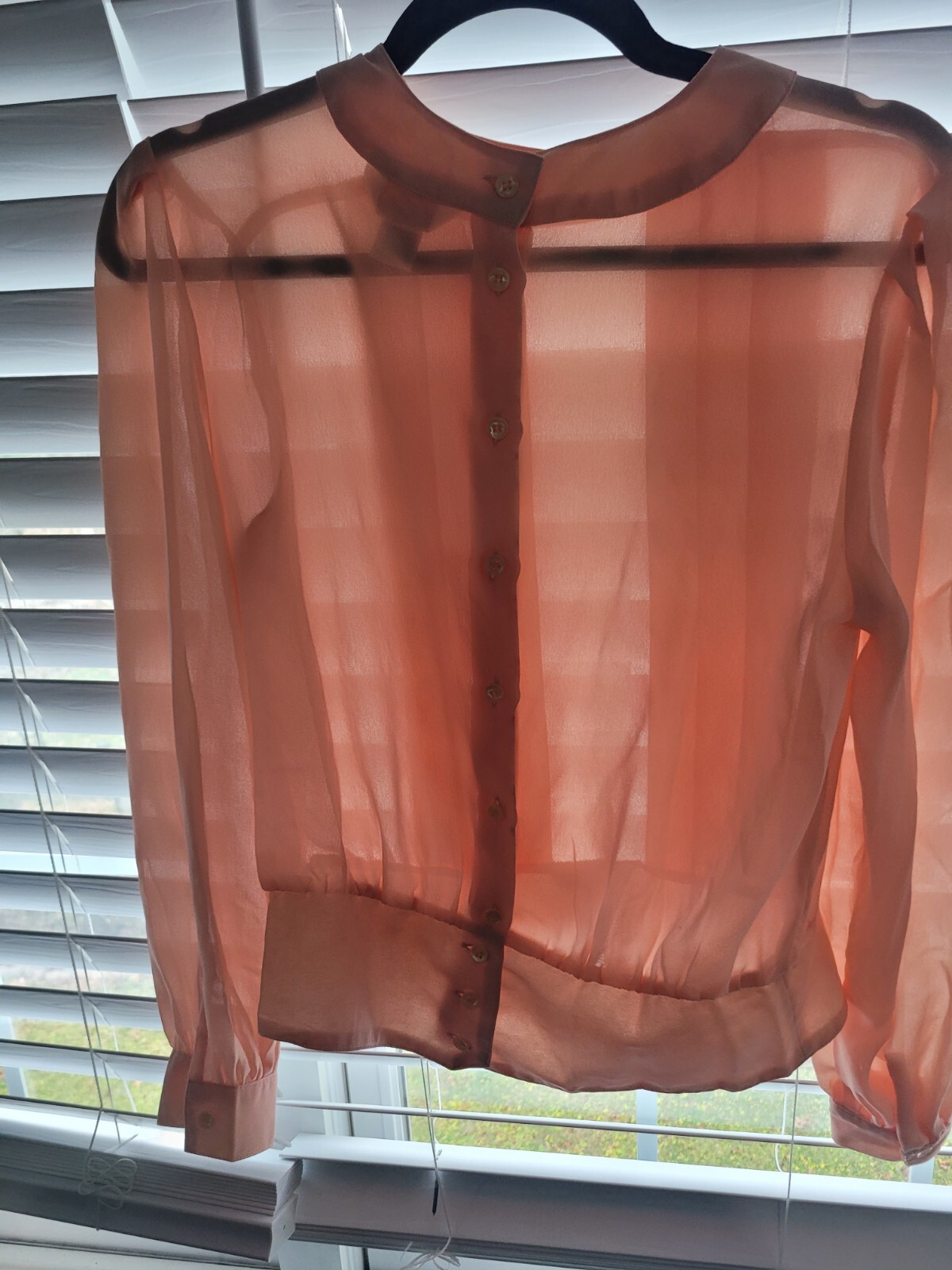 Vintage Ellen Ashley Peach Long Sleeve Button Back Blouse Sz 6