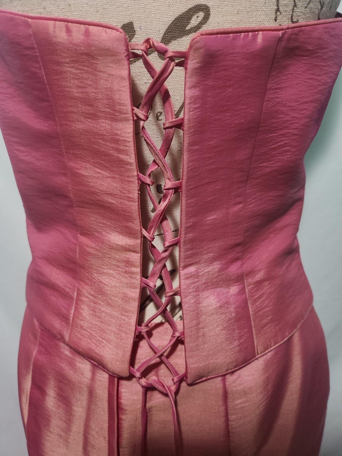 Y2K Raylia Designs Strapless Corset Gown Sz 14 Rose Pink Iridescent Taffeta Prom