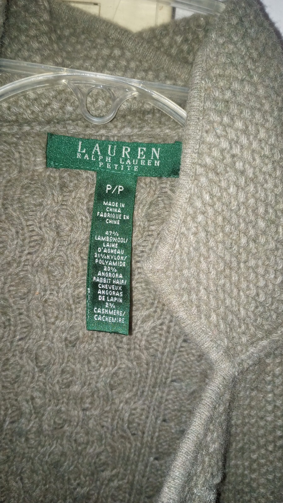 Vintage Lauren by Ralph Lauren Women Olive LambsWool+ Angora Cardigan Petites