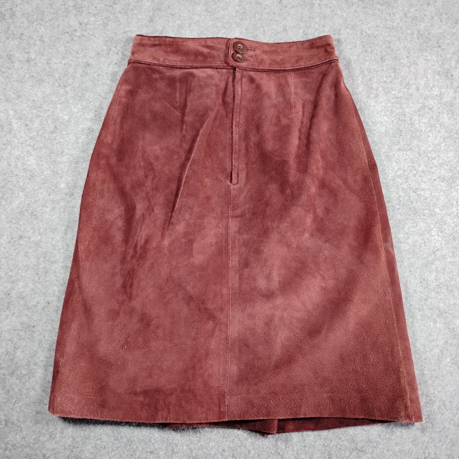 Maxima Wilsons Leather Suede A-Line Skirt Burgundy Maroon Vintage 90s Size 4