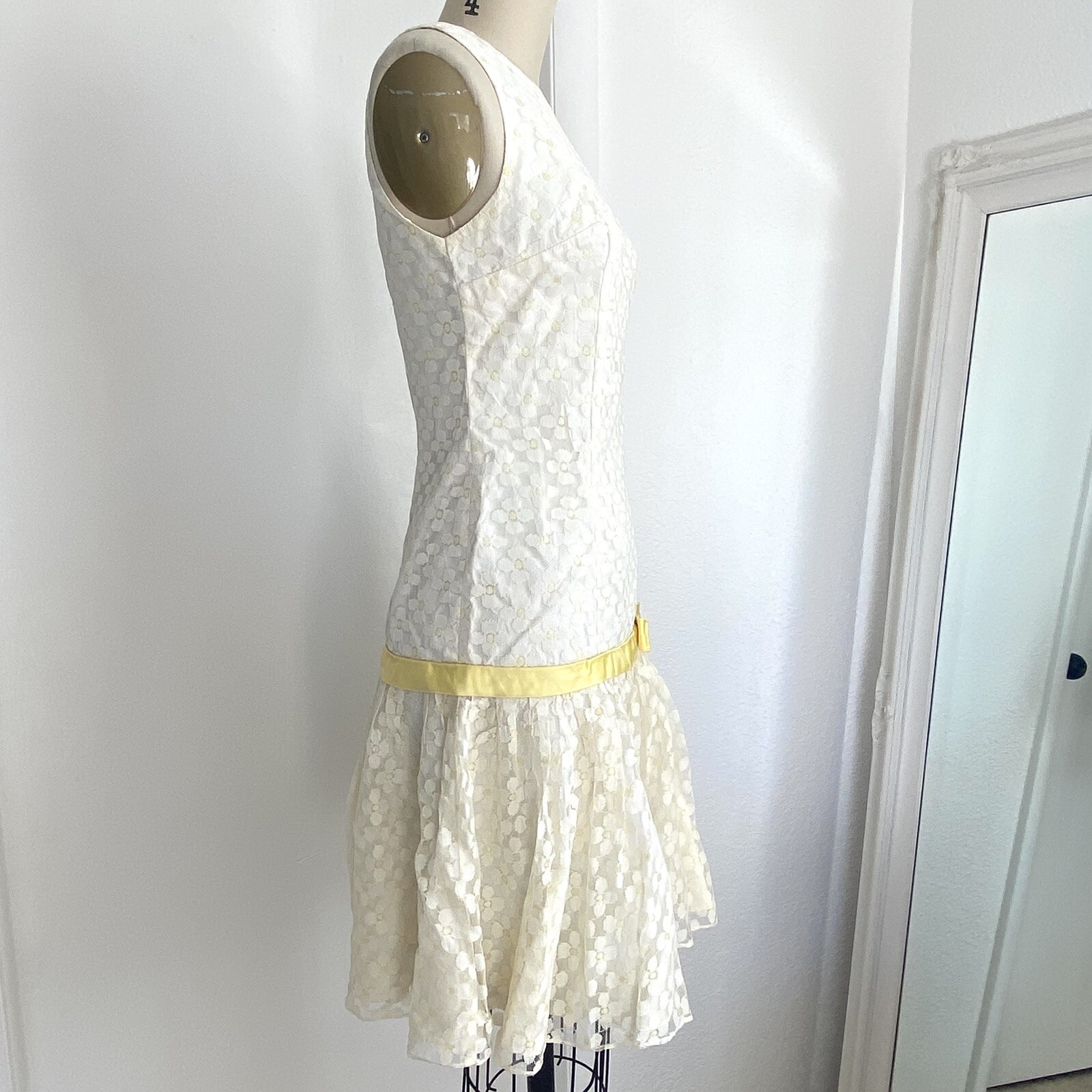 Vintage 60s Daisy Mesh Lace Women’s Dress Floral Sleeveless 4 Small Boho Mod