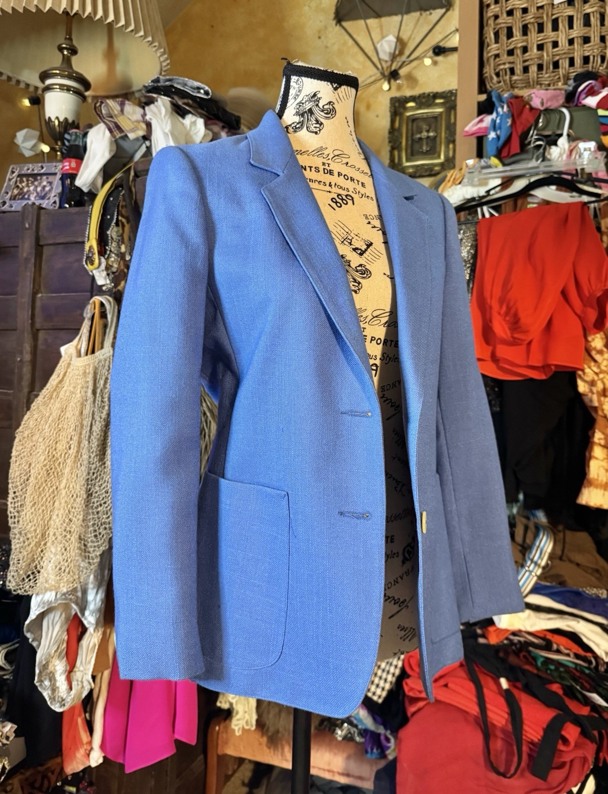 Vtg Saville Blue Blazer Jacket Huge Pockets 6 XS 70s 80s Pearl Buttons Fitted