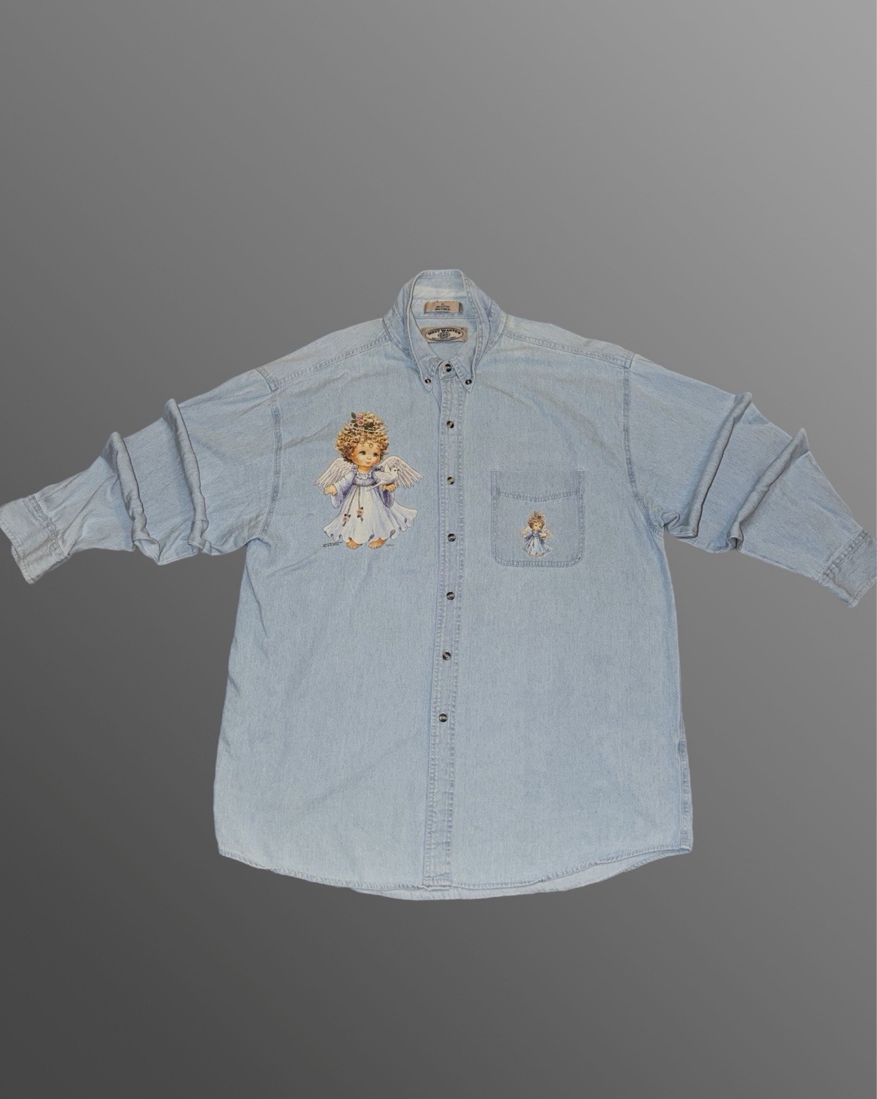 Vintage 90s Most Wanted Women’s Blue Denim Long Sleeve Button Shirt Size XL