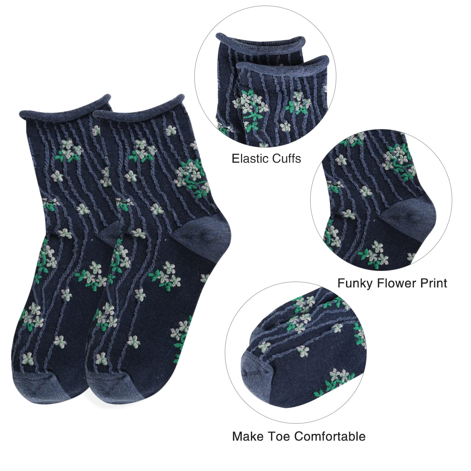Benefeet Sox Womens Girls Cute Floral Socks One Size, 5 Pack-lilacs Flowers