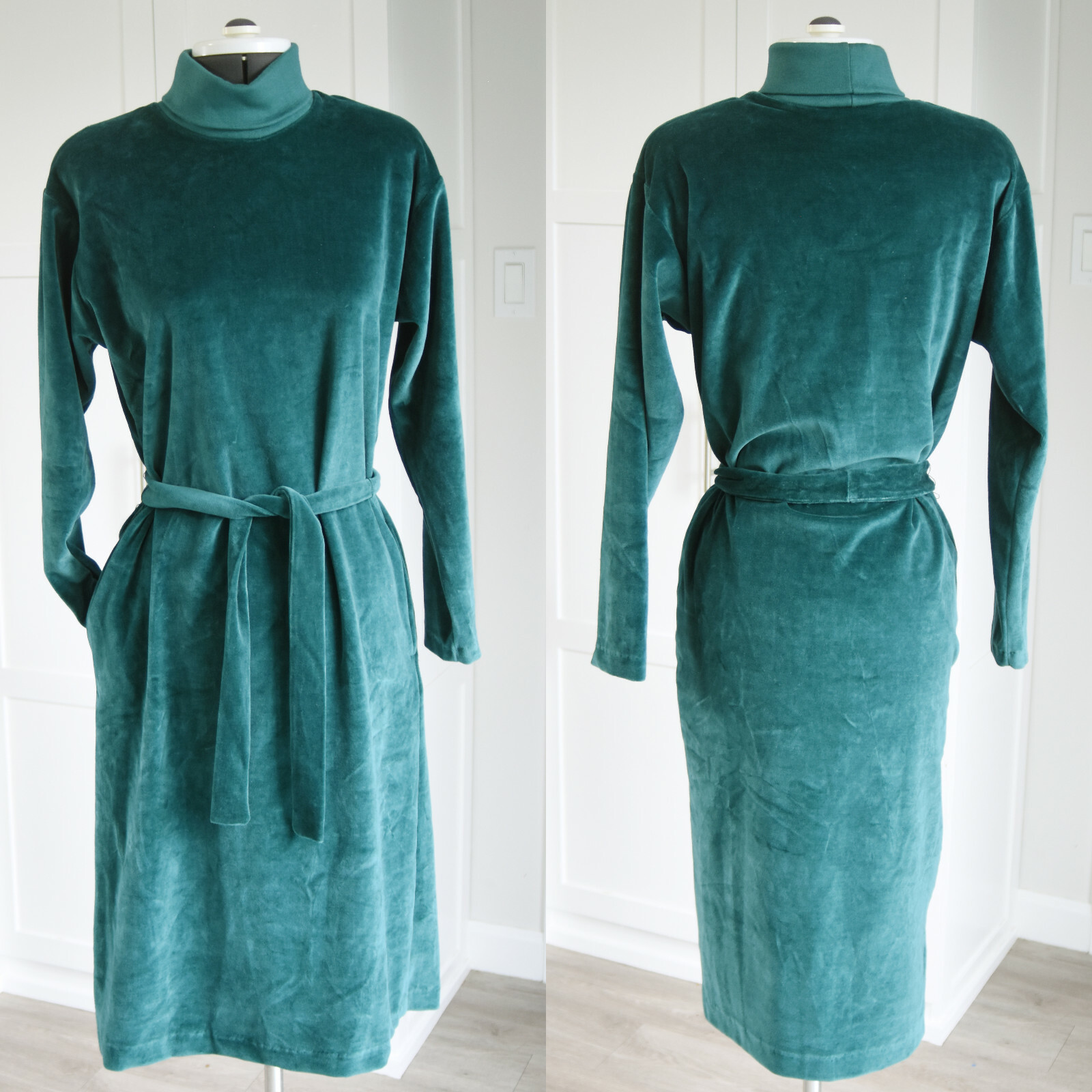 Vintage Velour Belted Dress by Gertrude Davenport W/Pockets Sm