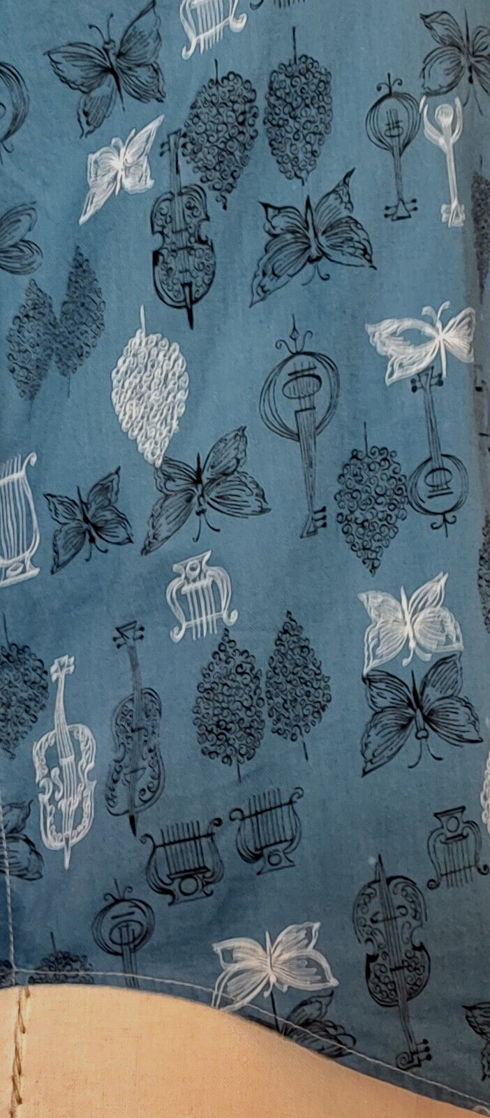 1960s MCM Women’s TOP NOVELTY PRINT, Butterflies & string inst MISS FASHIONALITY