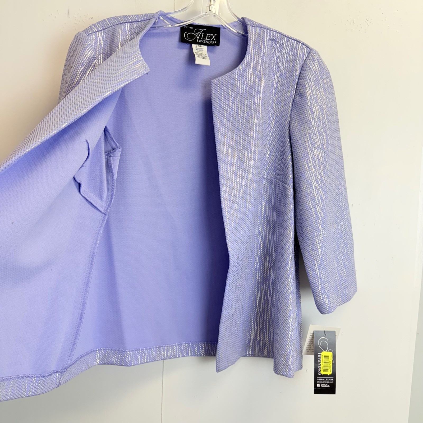 Alex Evenings Petite SP Lavender Silver Metallic 2pc Jacket and Tank Set NWT