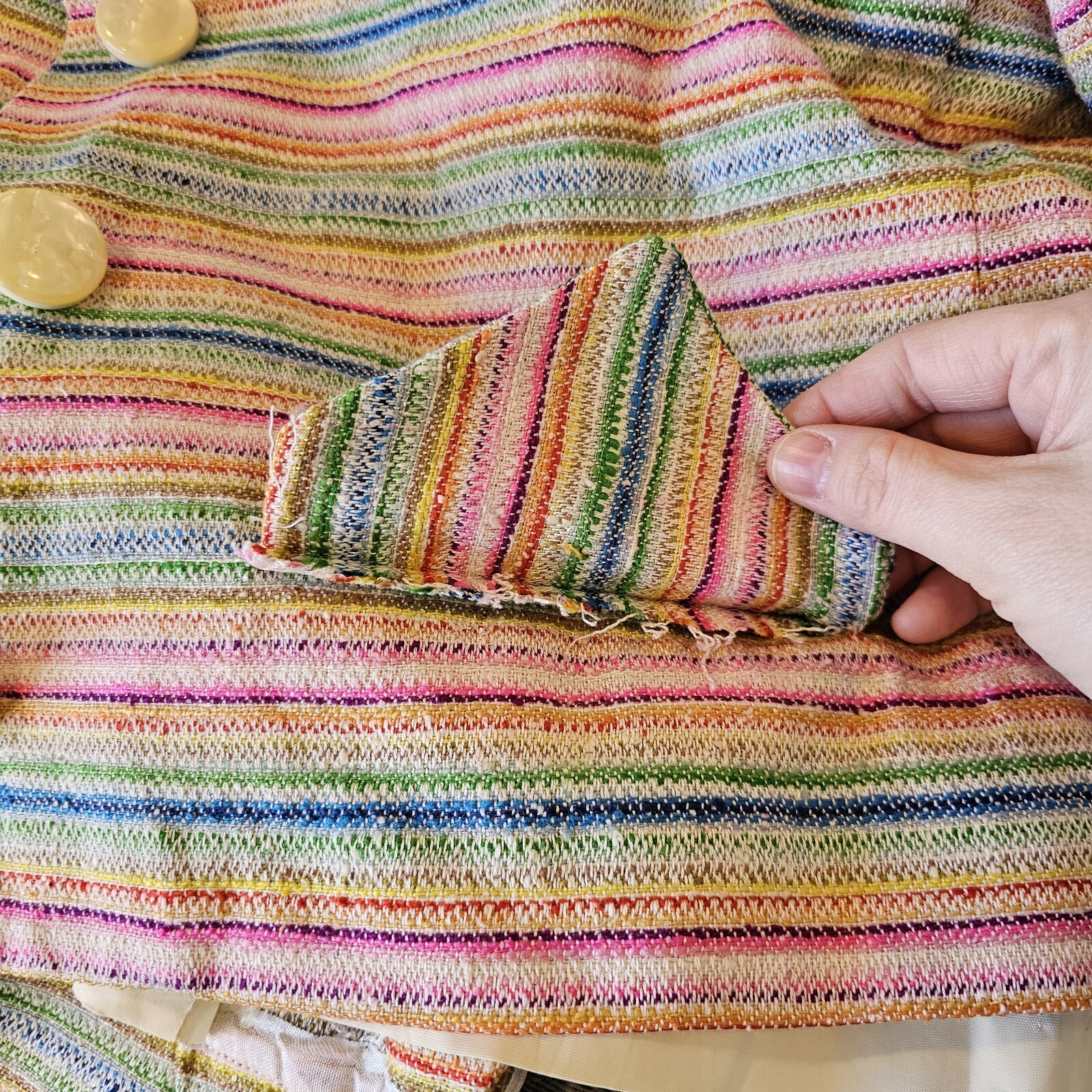 Vintage 60s 70s Rainbow Striped Blazer Jacket Small Big Buttons Colorful Pink