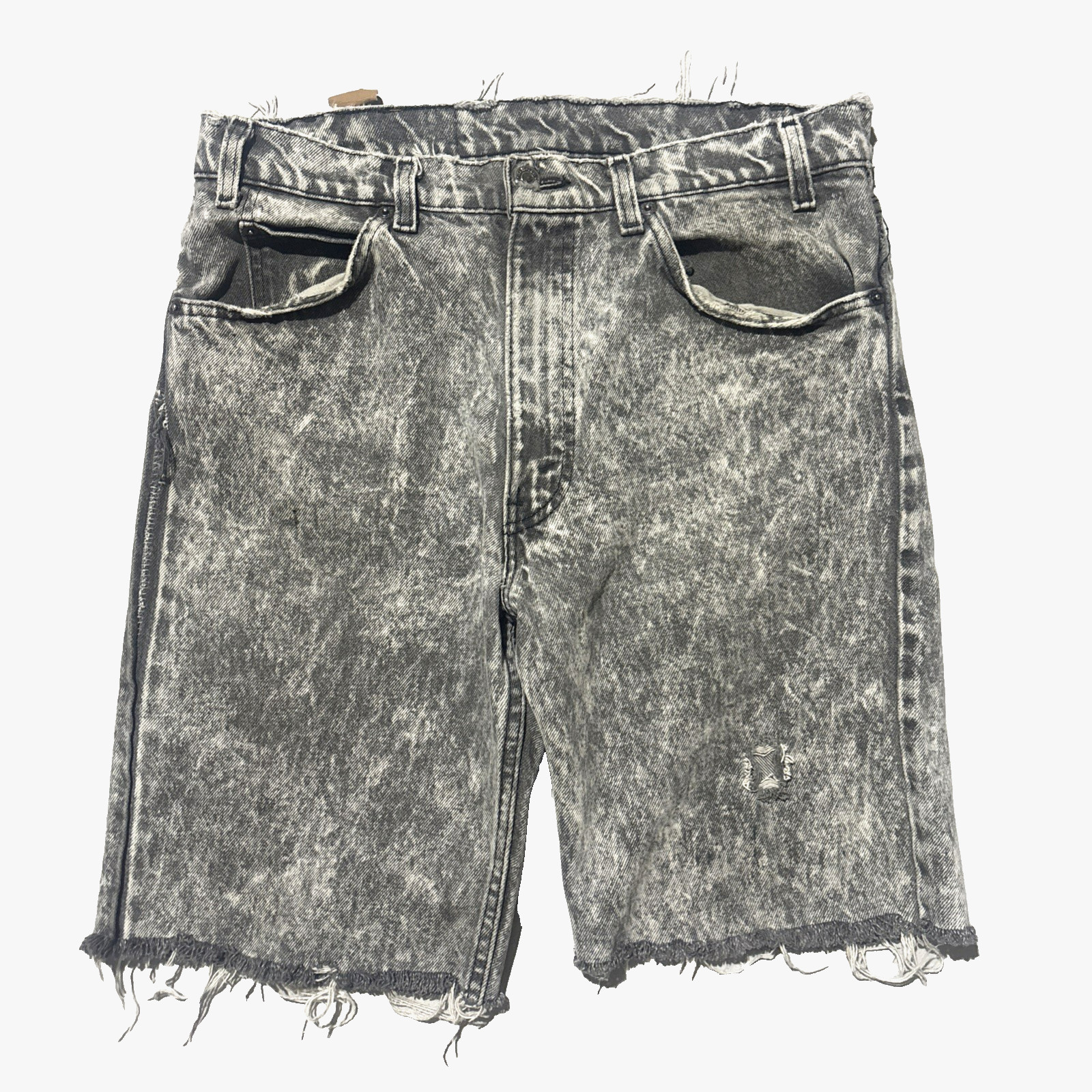Vintage 80’s Levi’s 32 Black Acid Washed Denim Cutoff Shorts Raw Hem USA