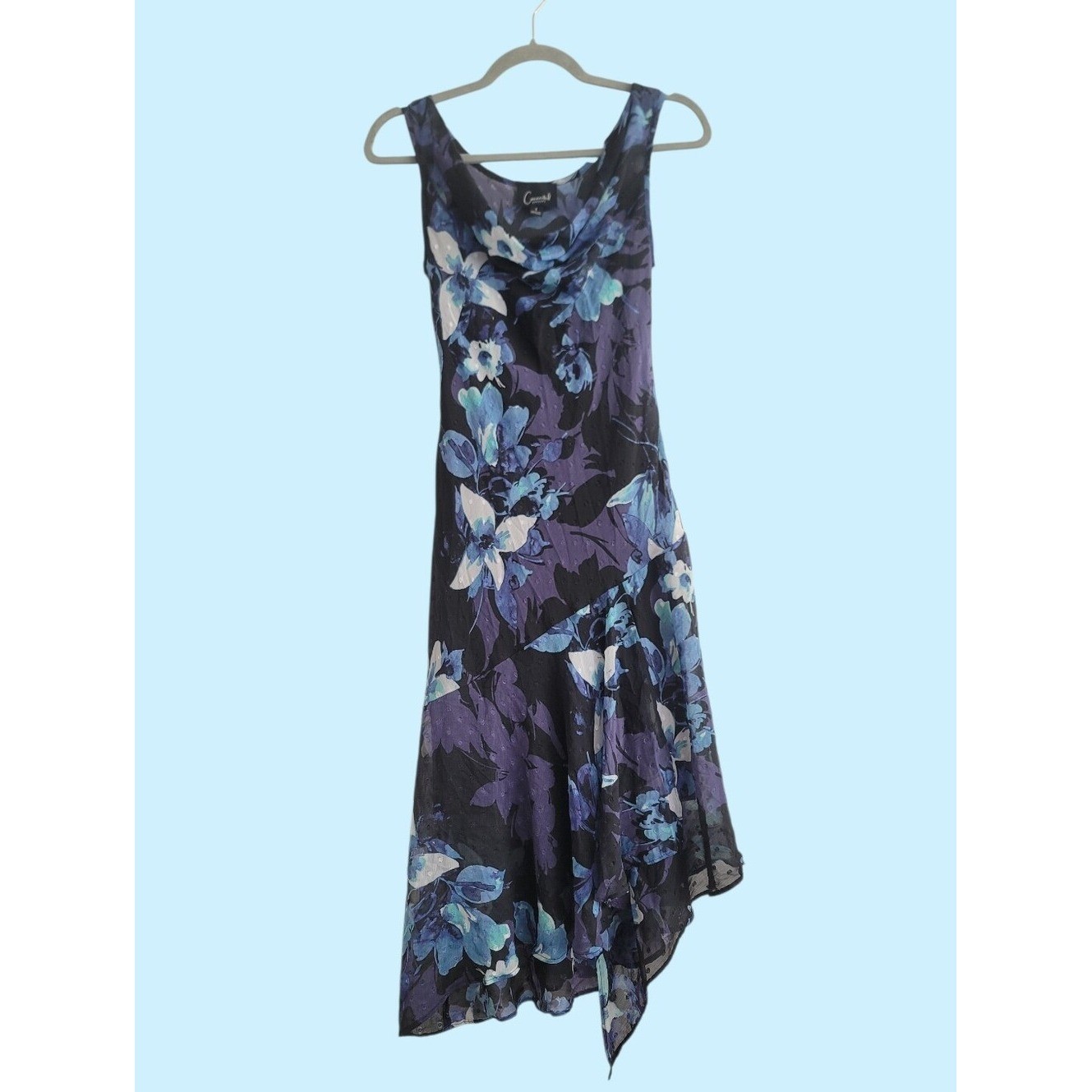 VTG Floral Y2K Handkerchief Hem Sleeveless Cowl Neck Midi Dress Fairy Whismigoth