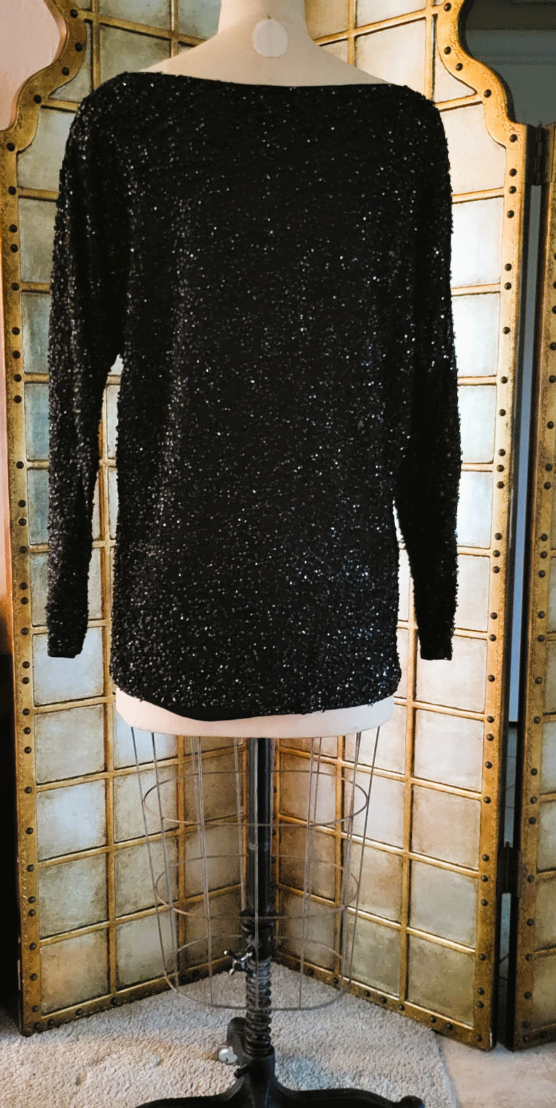 Vintage 1980s Donna Karan evening 27 inch top in lacy beading pattern size M