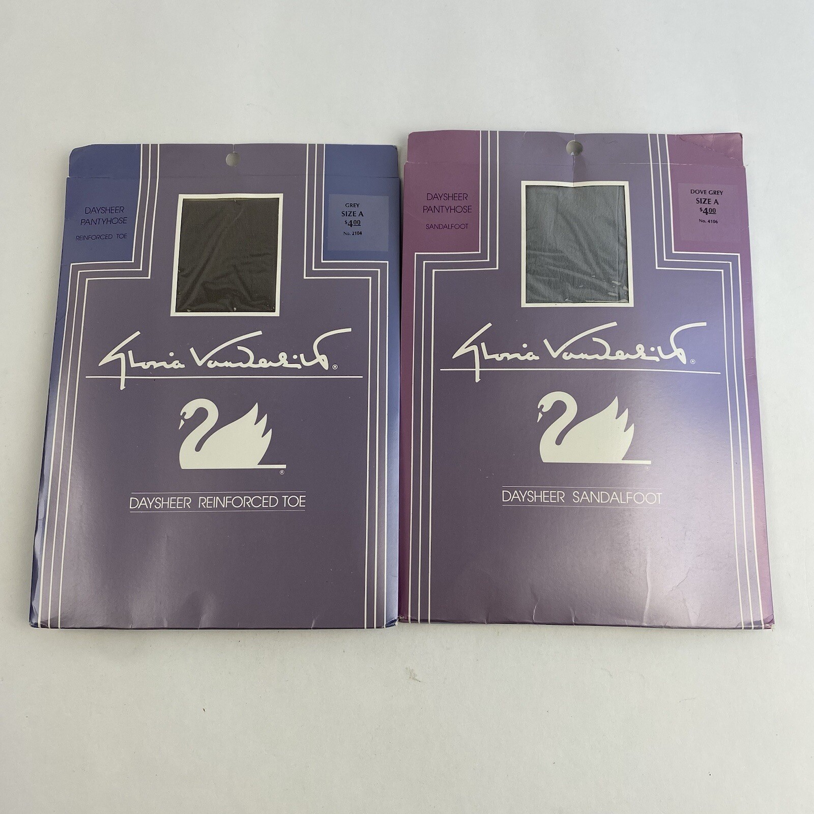 Vintage Pantyhose Gloria Vanderbilt 2 Pairs Size A Color Grey & Dove Grey