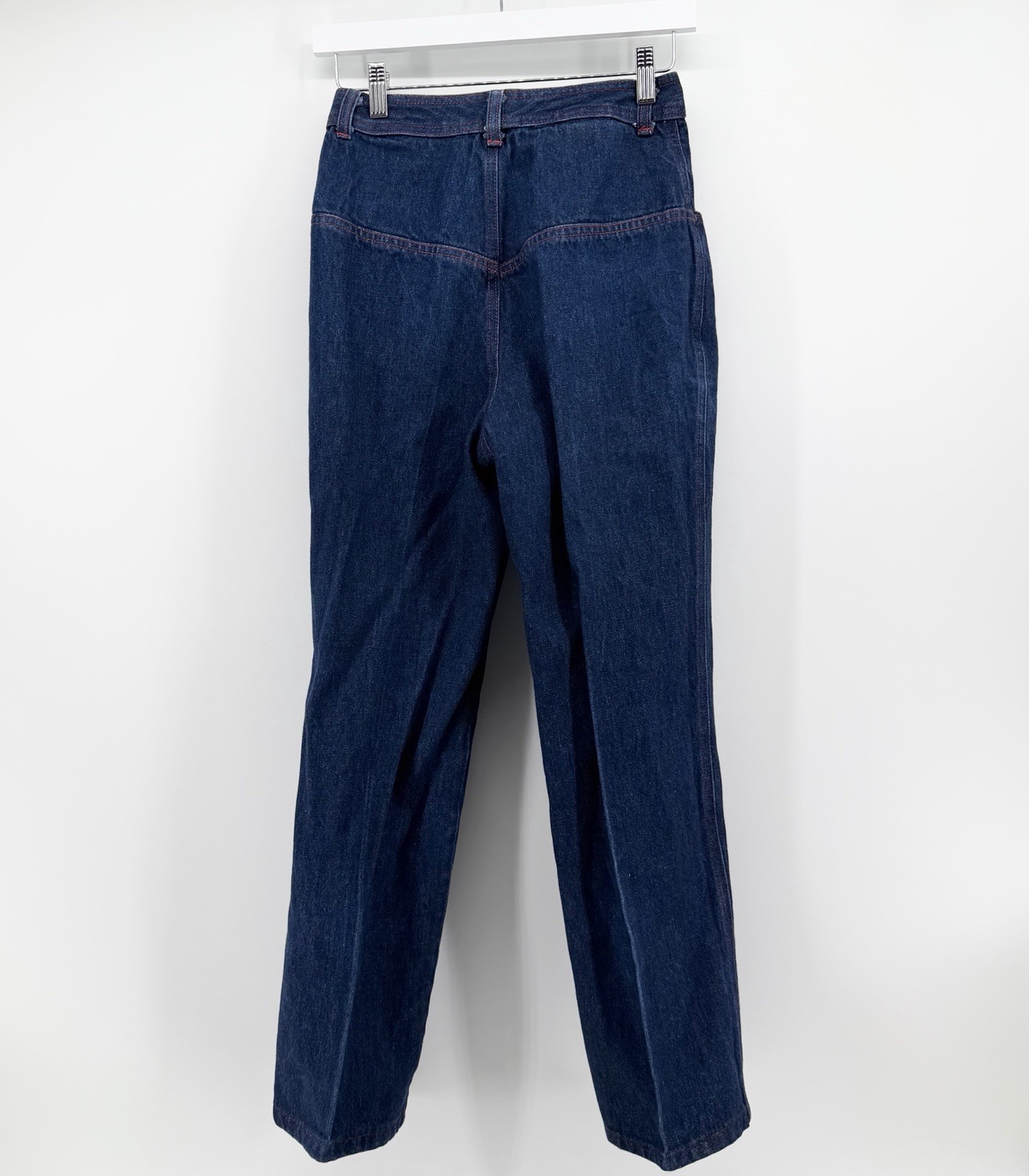 Vintage 80s Halston III 25×27.5” Modern Size 0/2 High Waisted Jeans Red Stitch