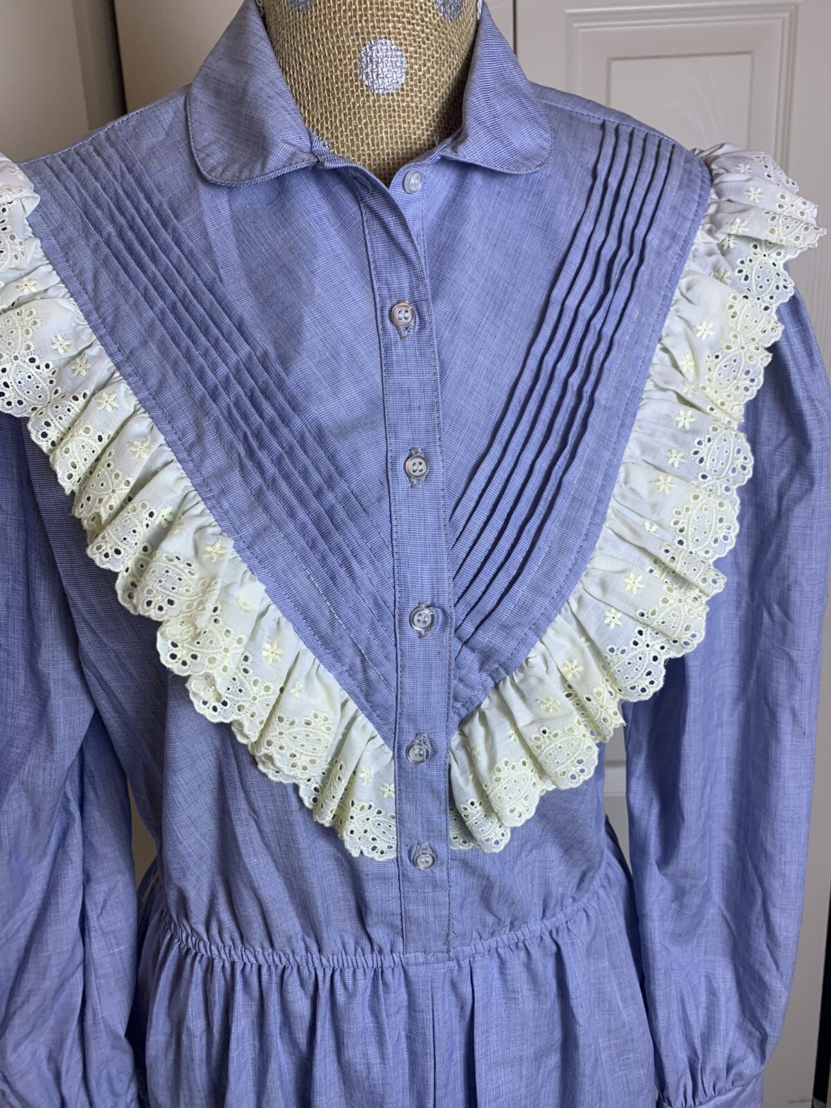 Vtg Donna Morgan Non Stop Prairie Dress Med Union Made USA NWT Lace Blue Cottage