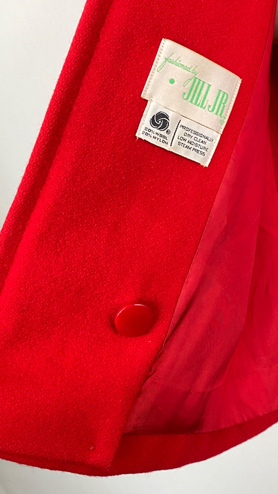 Vintage 1970s red wool trench coat jacket XS S long collar pea pockets JILL JR