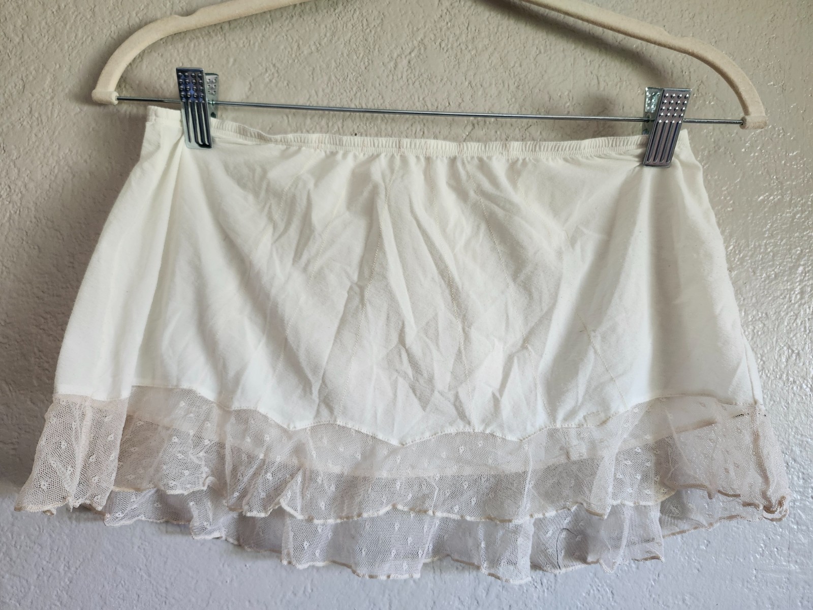 Lingerie Ivory Lace Ruffle Mini Slip Skirt Size L Burning Man Edwardian Ball Ren