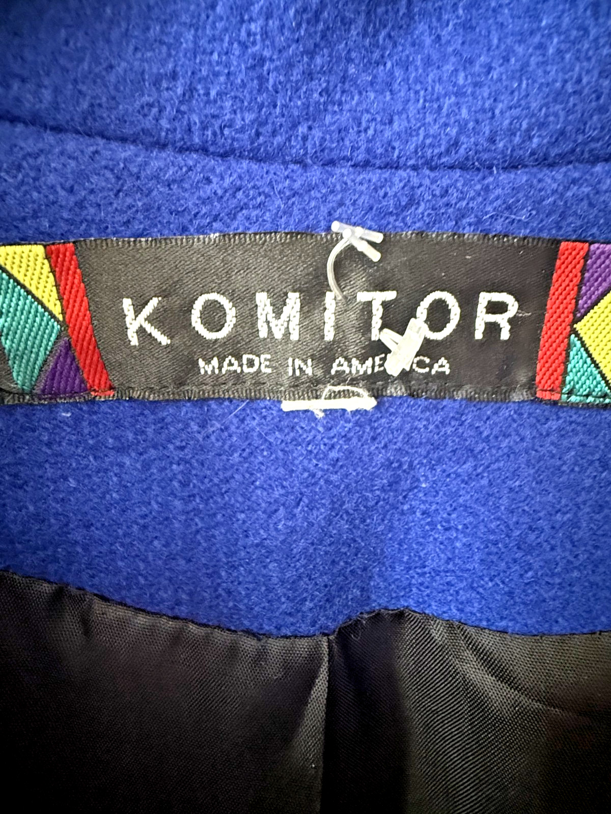 VINTAGE 80s Komitor Jacket Y2K Womens BLUE Wool Blend Line Coat USA Made 3X PLUS