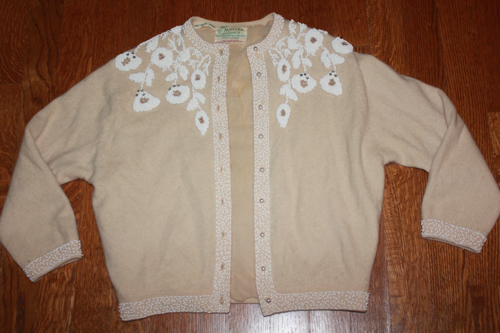 McMullen Angora wool Rabbit Hair beaded vintage Hong Kong cardigan XS rockabilly
