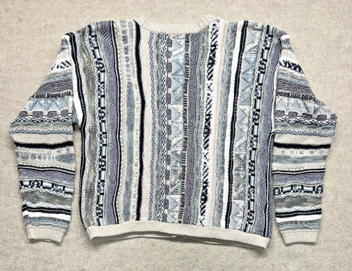 Vintage Marsh Landing Cardigan Women S Beige Black Stripes Coogi Texture 90s Y2K