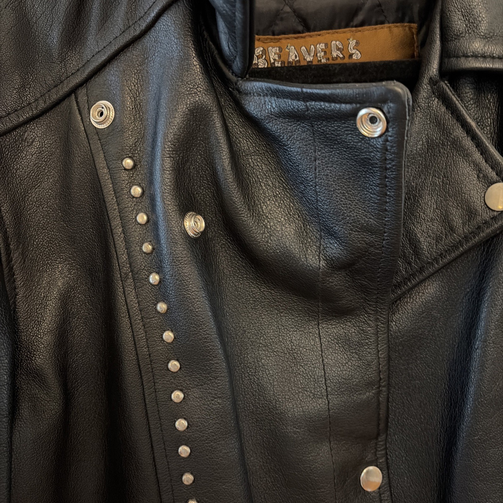 Vintage Beavers Den Womens Sz L Jacket Genuine Leather Biker studded Motorcycle