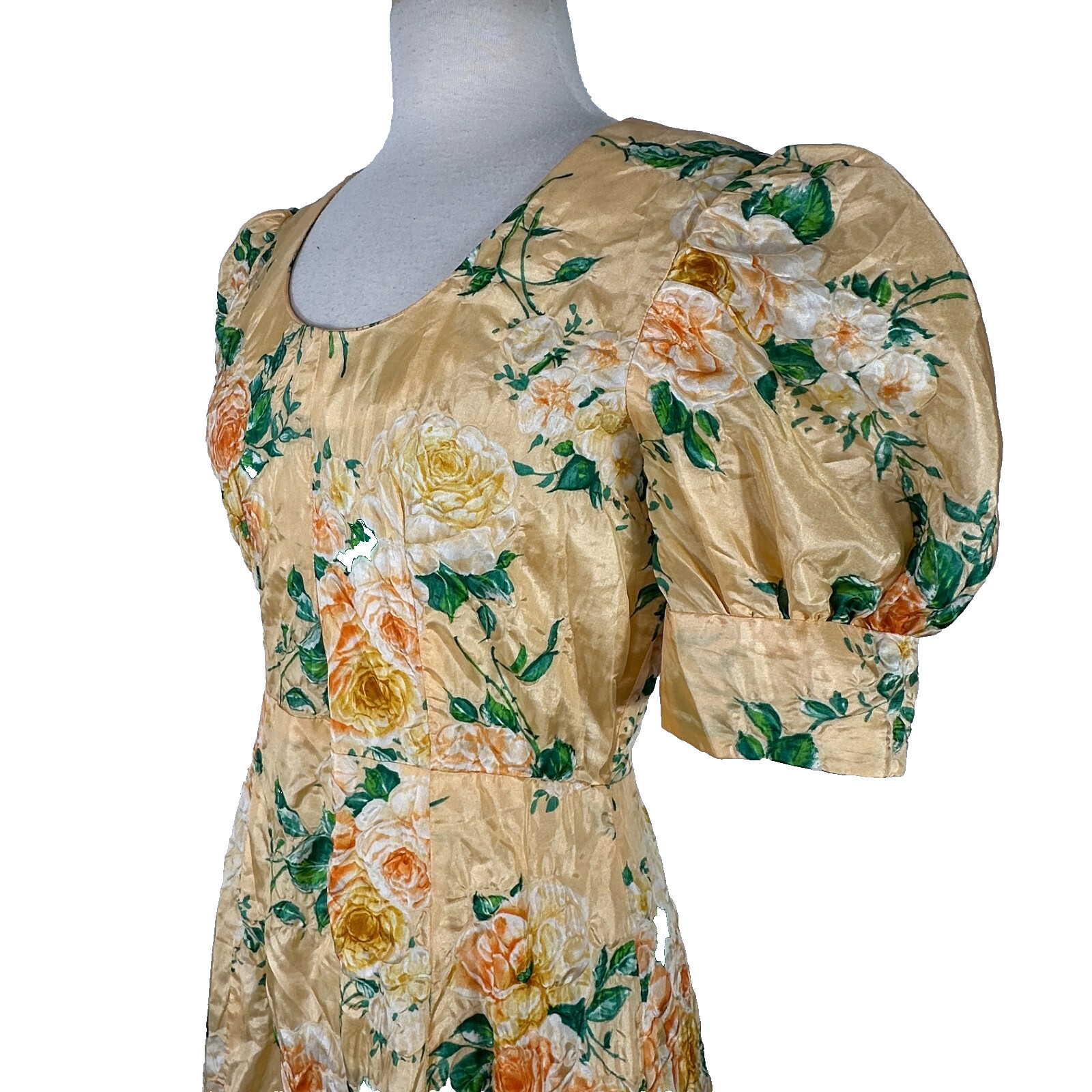 Vintage Specially Handmade By Diane Ringer S-M? Yellow Puffy Sleeve Maxi Dress