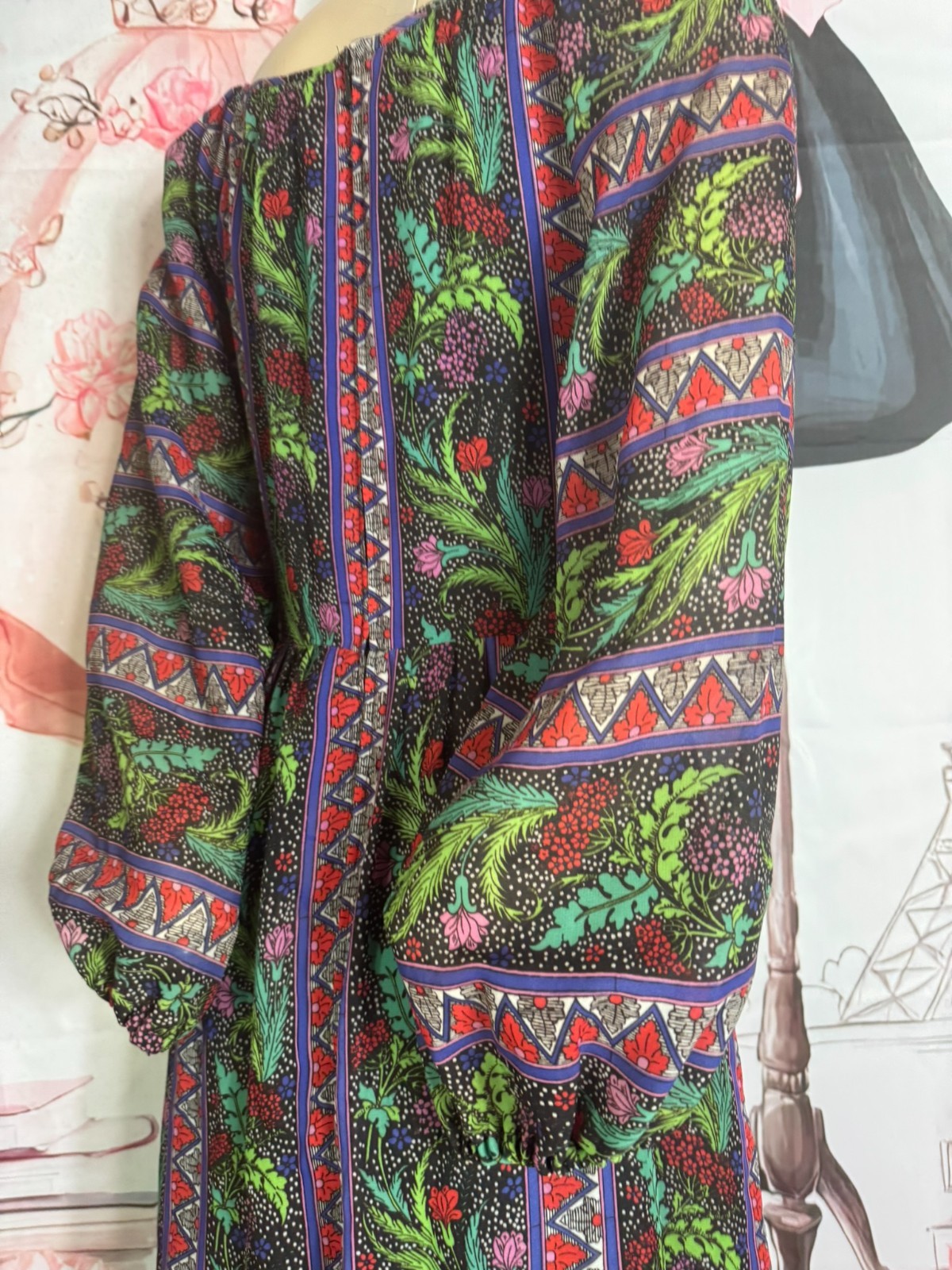 Vintage 70s Boho Maxi Dress Hippie Festival Dress Tricel XS S Floral