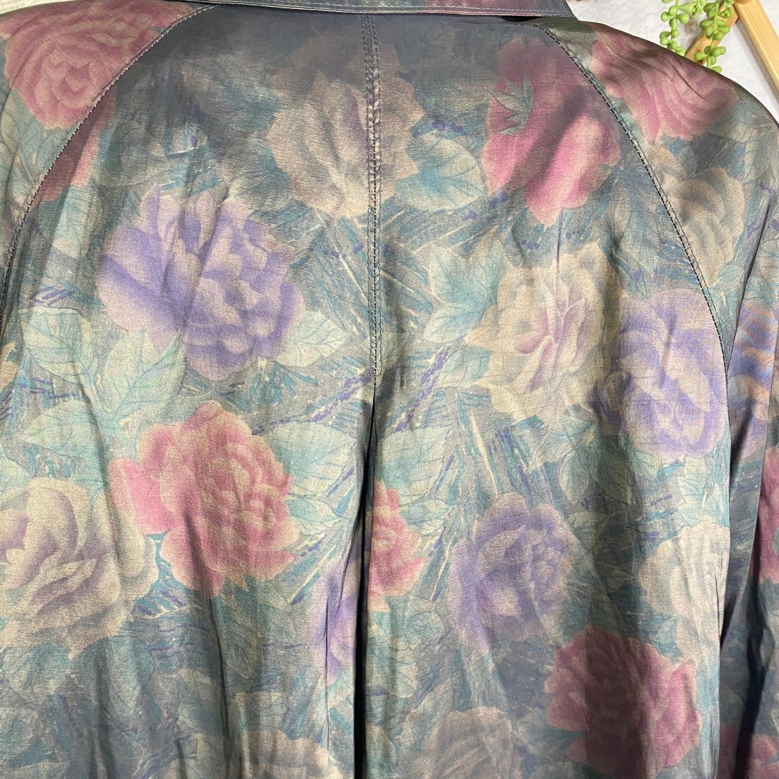 Vintage Iridescent Floral Trench Coat, Cottagecore Windbreaker, Size 10