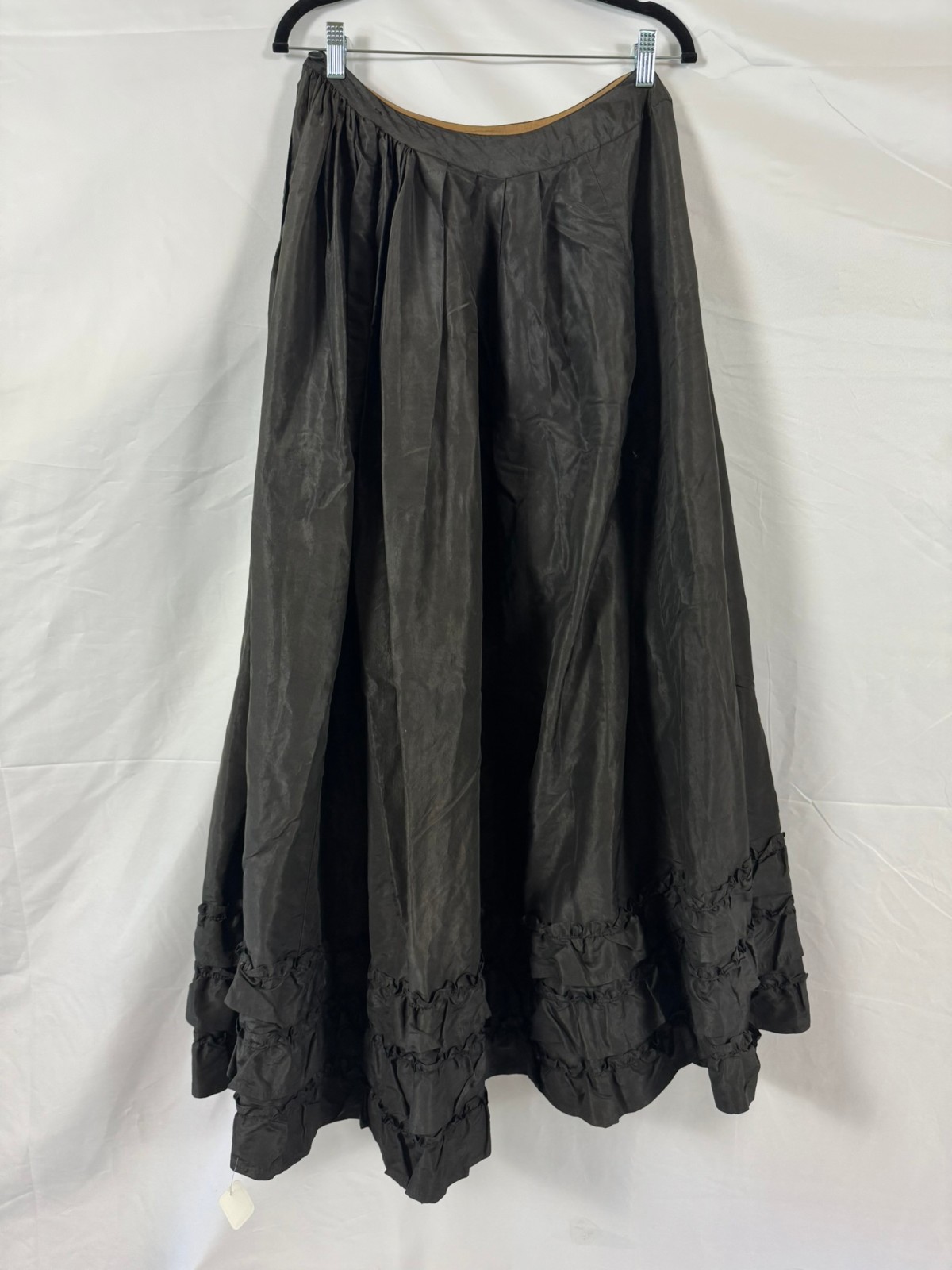 Antique Victorian Black Silk Taffeta Skirt Triple Ruffle Bustle Era Handmade