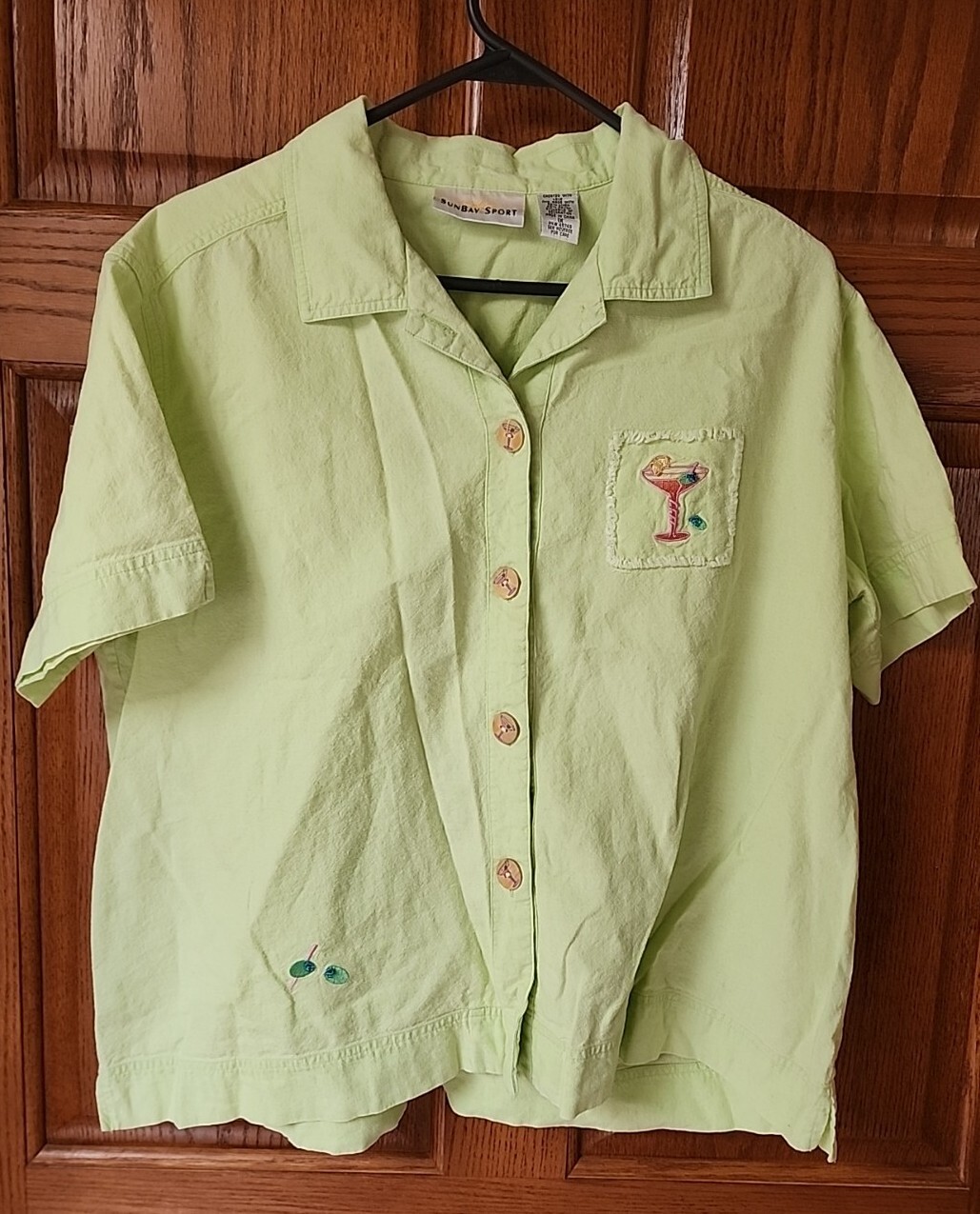 VTG Womens Sz 1X Sunbay Sport Cocktail Martini Margarita Button Down Top Green