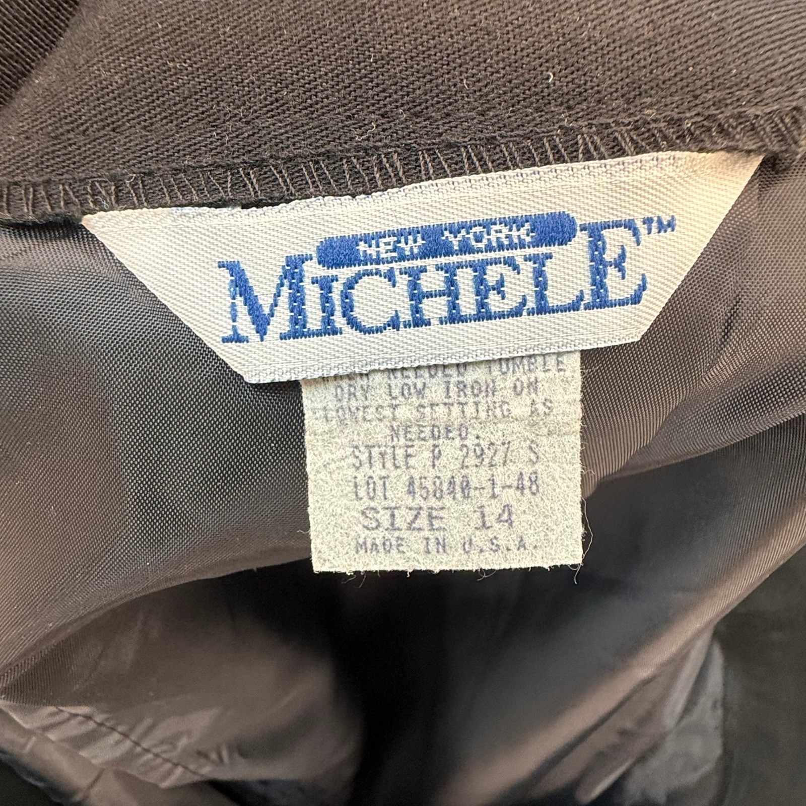 Michele New York Black Vintage Midi Pencil Skirt Size 14 Made in USA High Waist