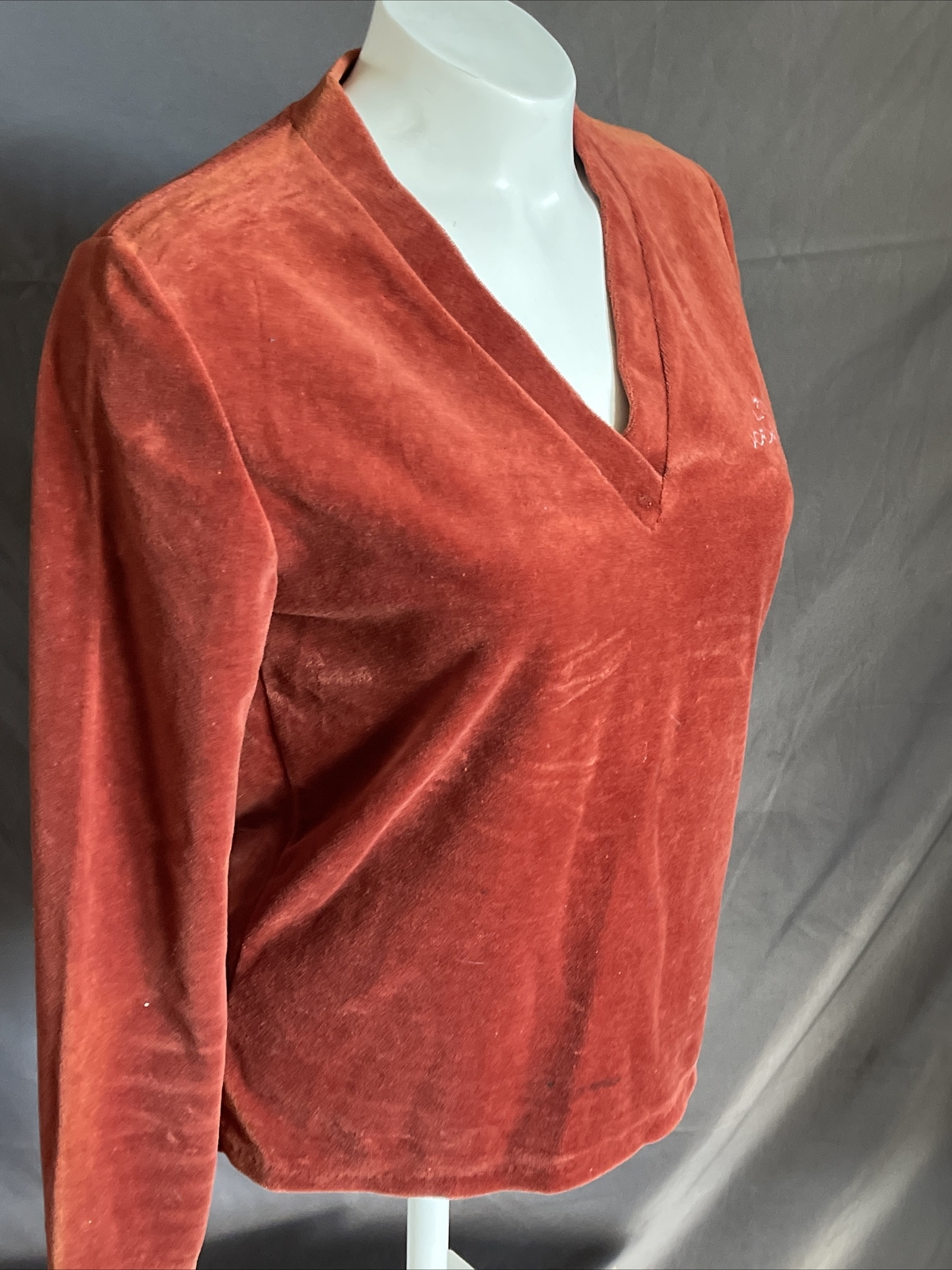 Vintage 1970s Terry Velour Top Jordache Horse Pullover Shirt Rust Brown Sz S