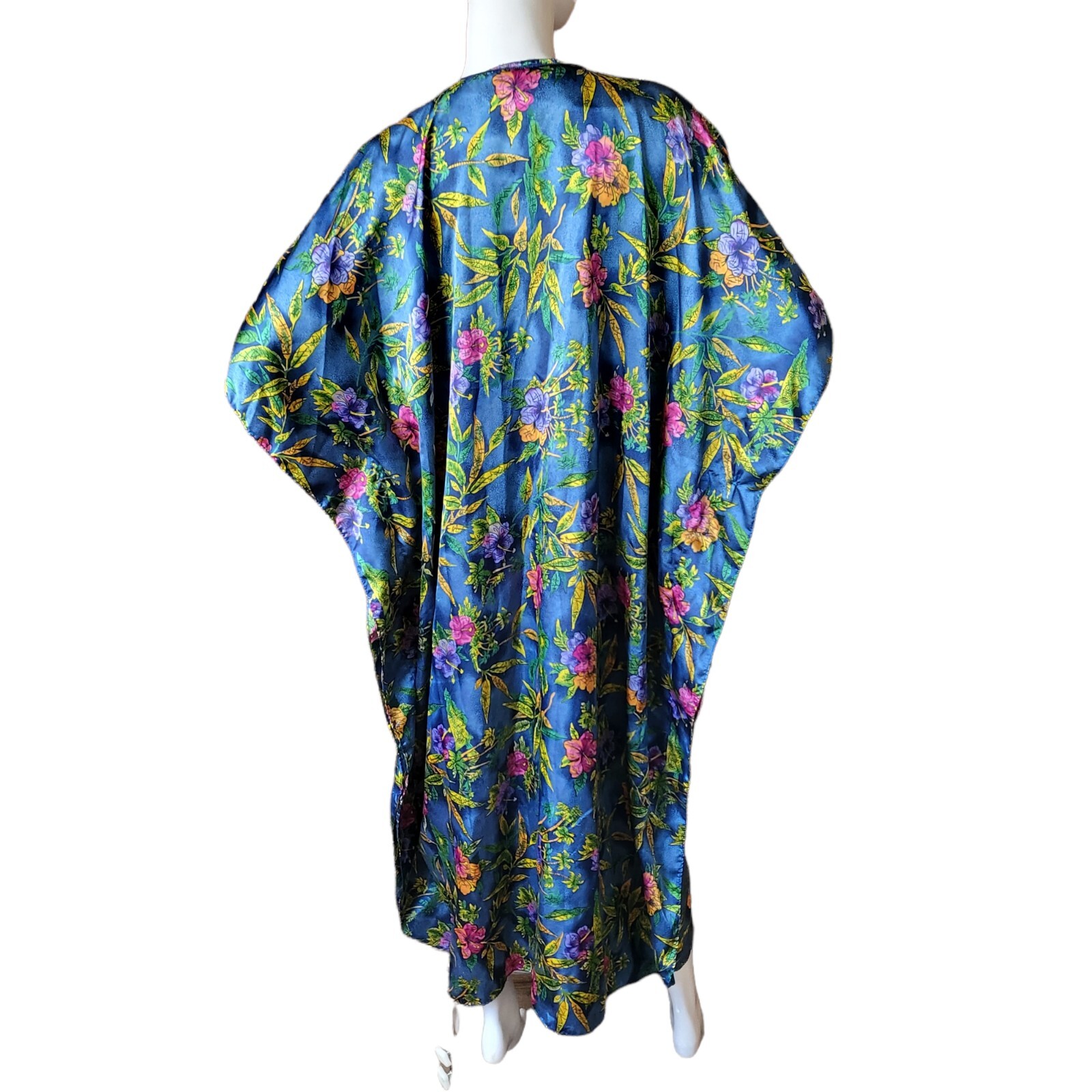 Vintage Winlar Mayoria Hawaiian kaftan house lounge dress mumu Blue Floral M-XXL