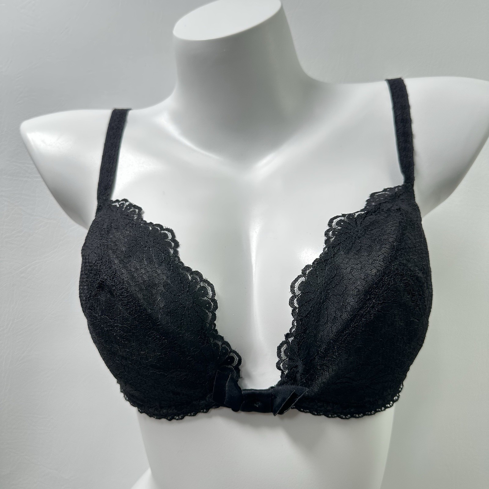Vintage 70s Gossard Wonderbra Black Lace Push Up Underwire Bra 36C Lingerie Icon