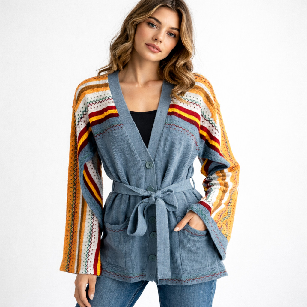 Vintage 70s Helen Sue Deadstock Brand new Unused Bell Sleeve Belted Cardigan M