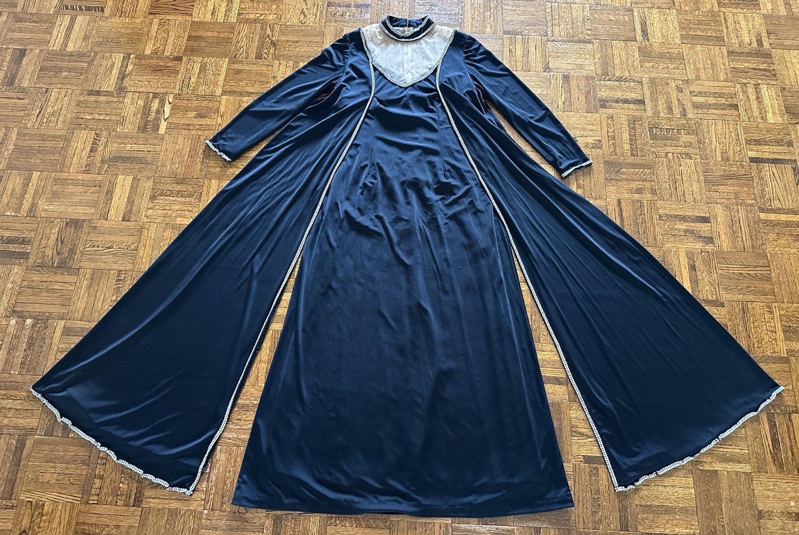 1970s Custom Opera Stage Recital Gown Costume Shoulder Cape Rhinestone Dress VTG