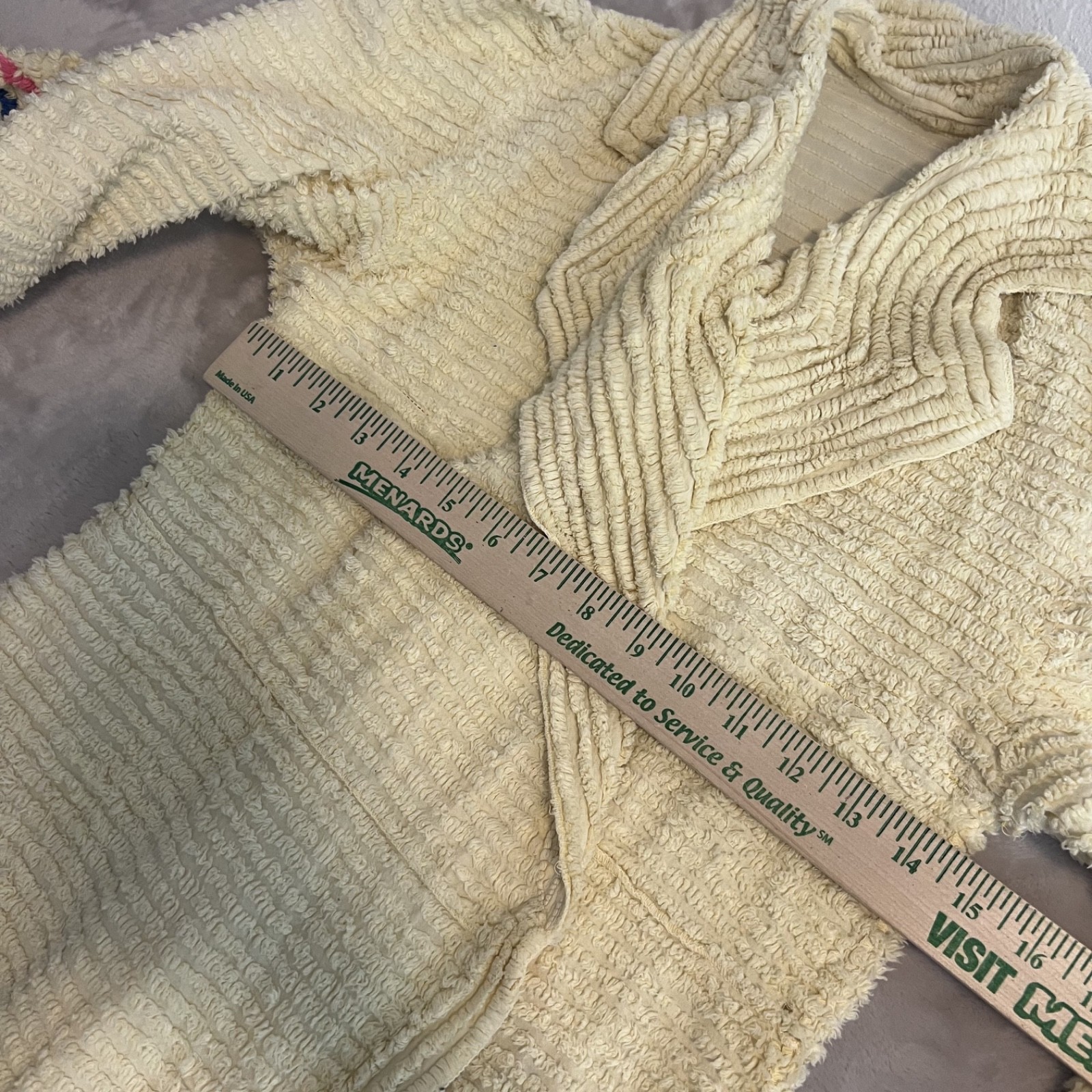 Vintage Peacock Chenille Bath Robe Long Yellow Housecoat Cottage 40s 50s READ