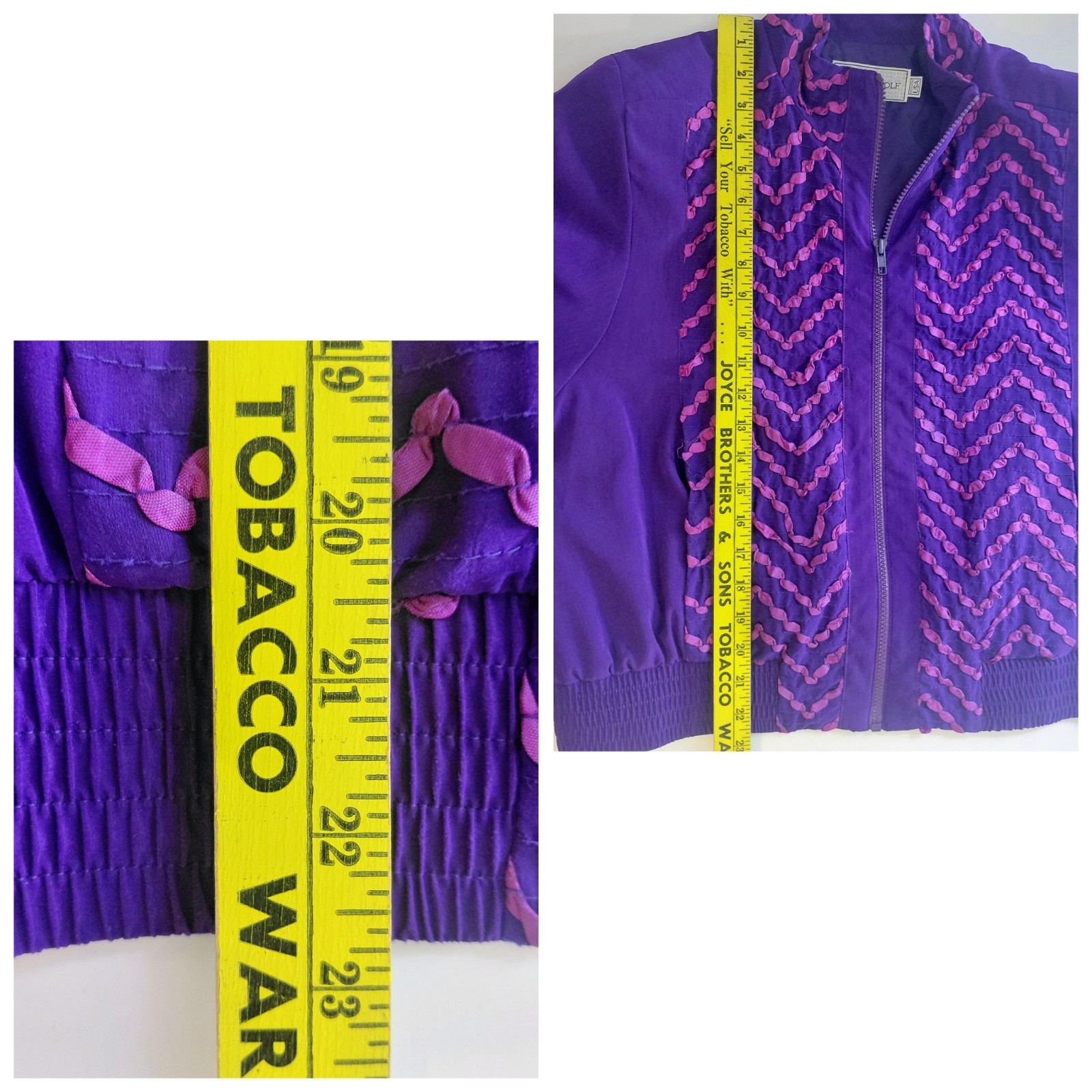 Vintage Howard Wolf Purple Pink Chevron Bomber Jacket Ruffle Ribbon Art Wear L