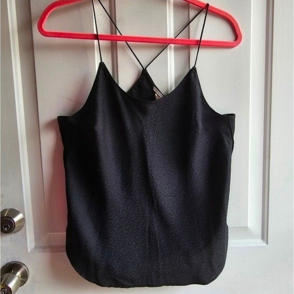 Victoria’s Secret Black Leopard Jacquard Cami Cross Back Spaghetti Strap Top M
