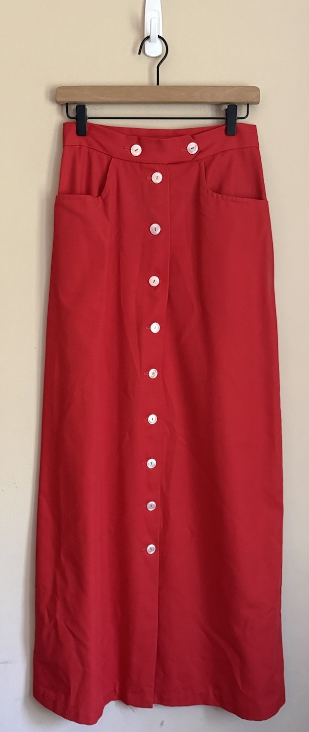 Vintage Maxi Skirt 60s 70s Cotton Blend Button Over 5 7 Womens Size Small Tall