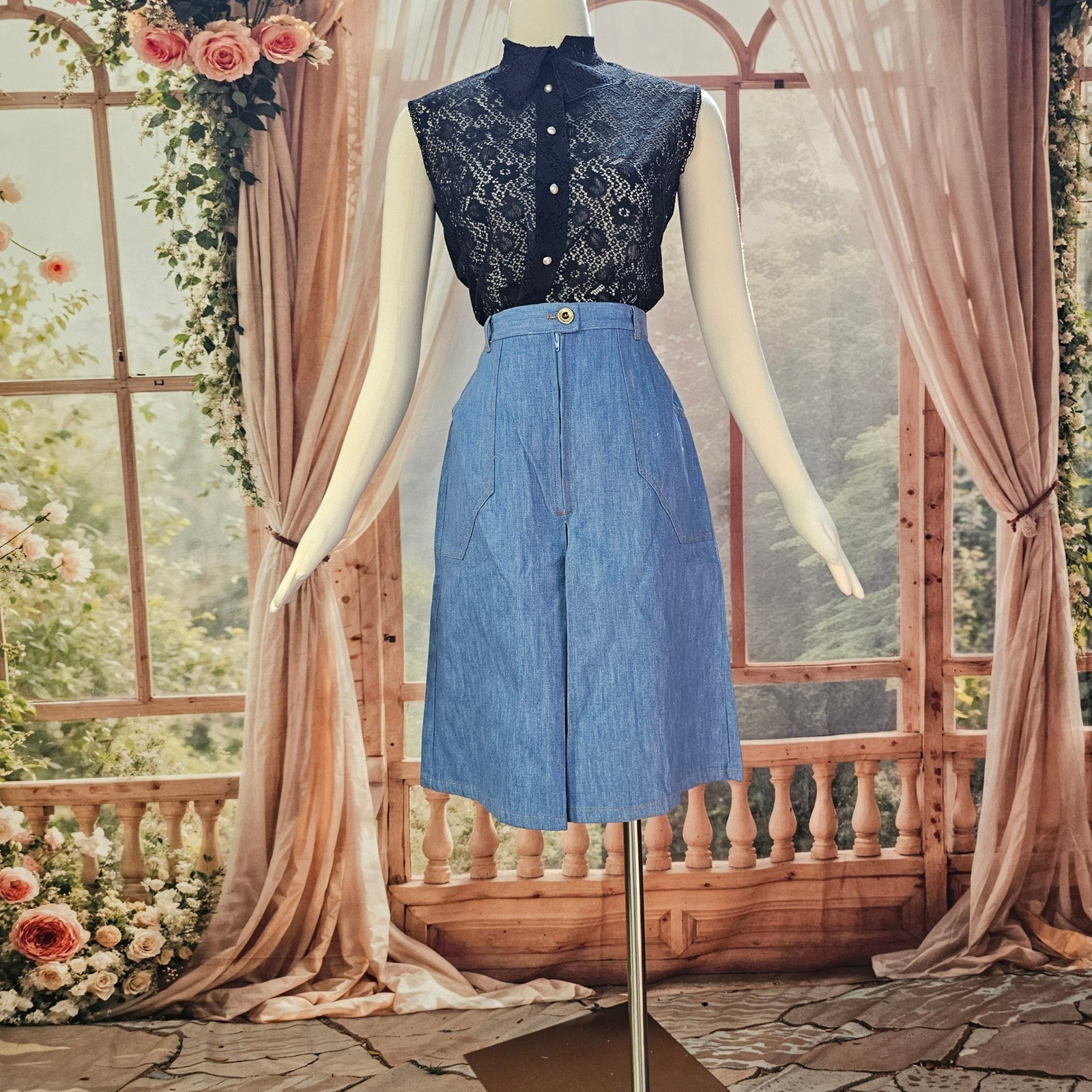 Vintage 1970s Sears The Fashion Place Denim Culottes High Waist Gaucho Pants