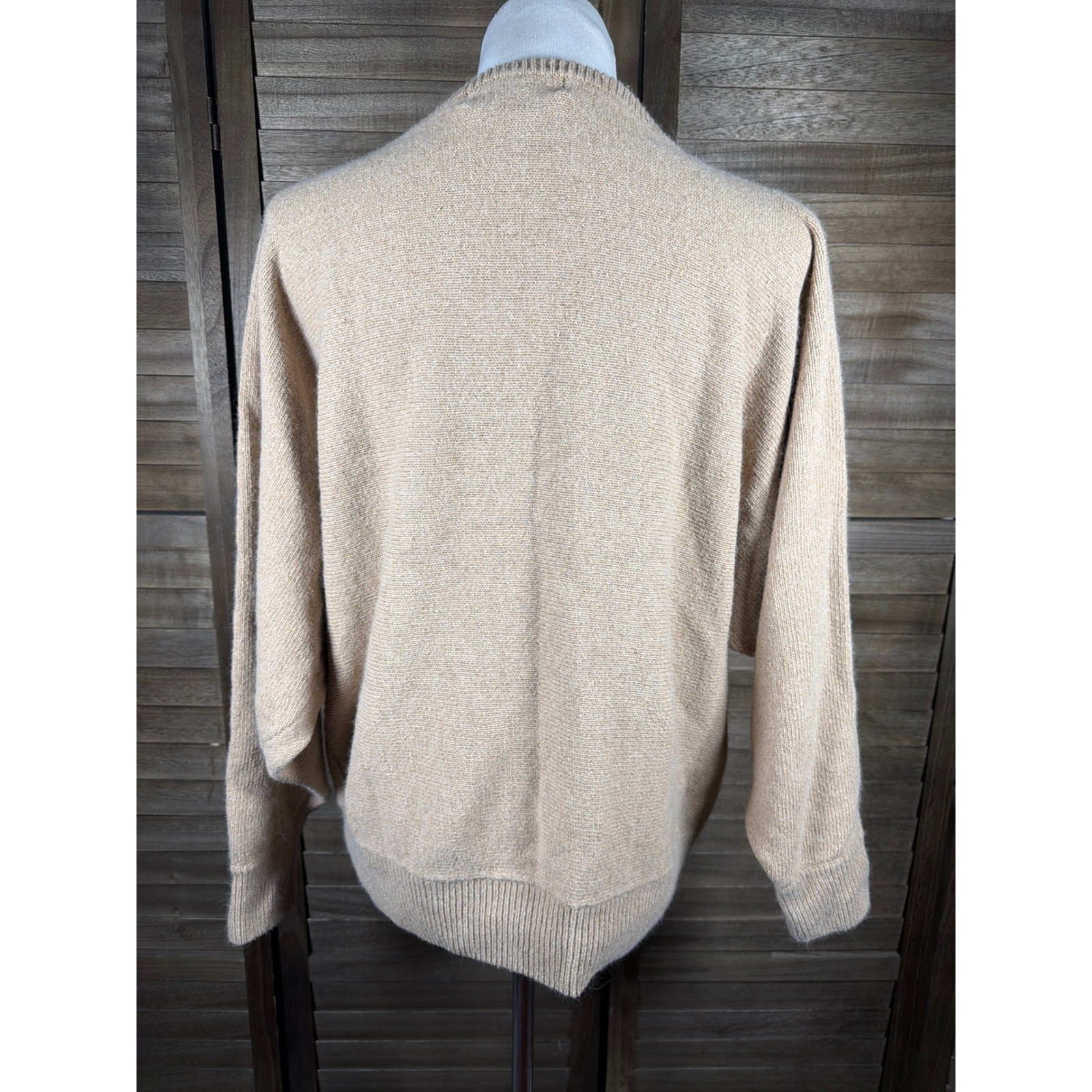 Maurada Vintage Silk Angora Bead Embellished Floral Sweater Tan Beige 3X 61009