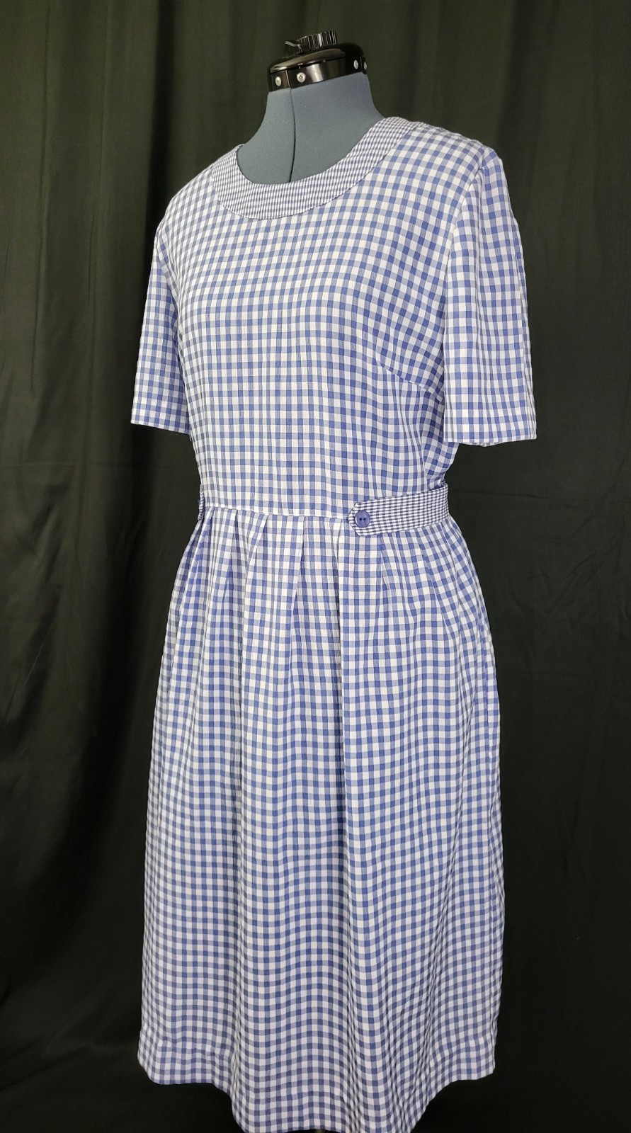 Vintage Kathie Lee Blue & White Gingham Checked Dress w Tie Waist Size 12